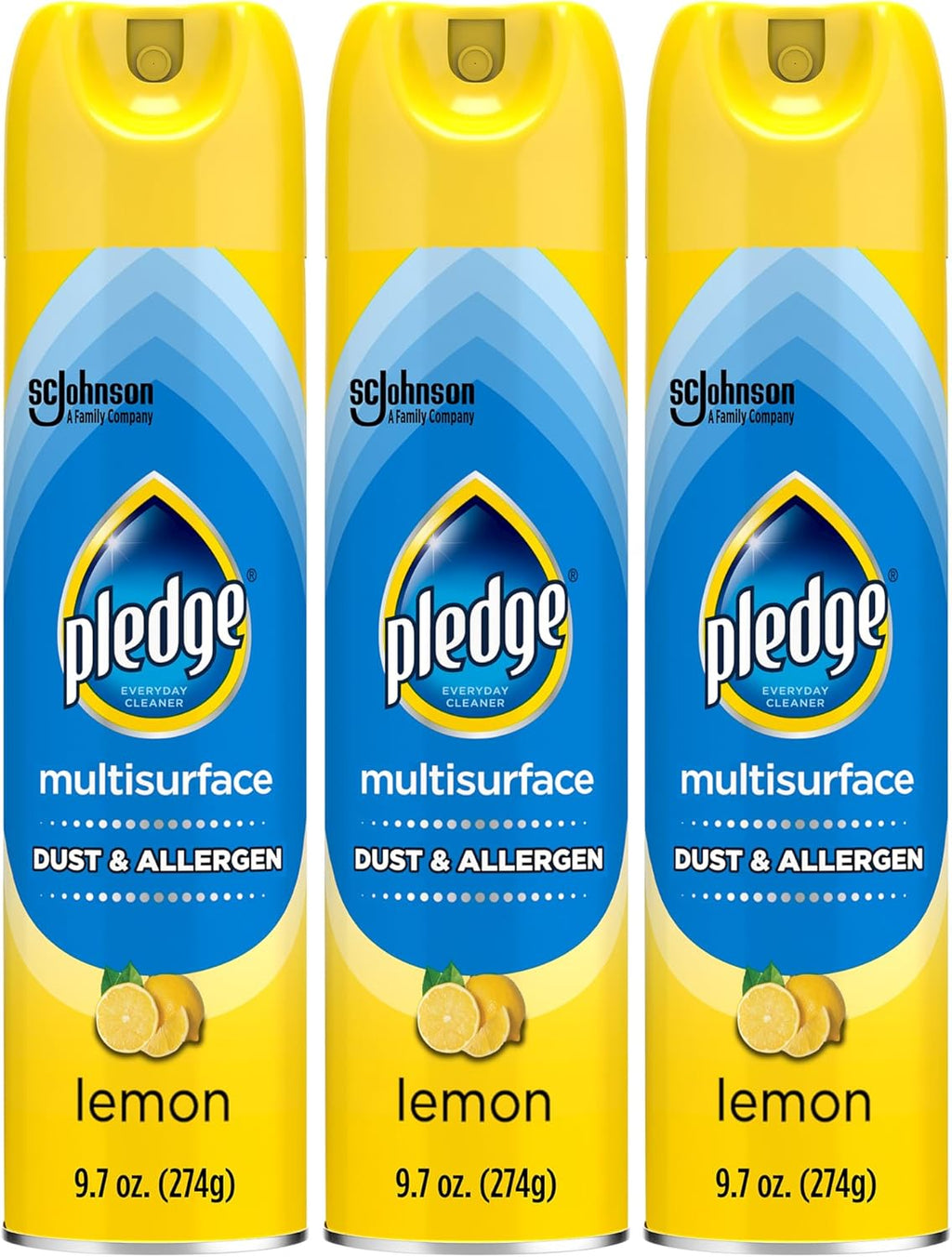 Pledge Dust & Allergen Multisurface Cleaner, Aerosol Spray, Lemon Scent, 9.7oz (Pack of 3)