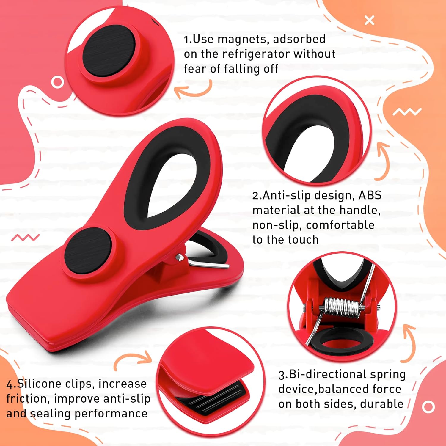 12 Pack Magnetic Chip Clips, Bread Clips Food Bag Clips with Airtight Seal for Chips, Kitchen Clips with Magnet for Fridge, Plastic Assorted Colors Bag Clips for Food Storage, Snack Organization