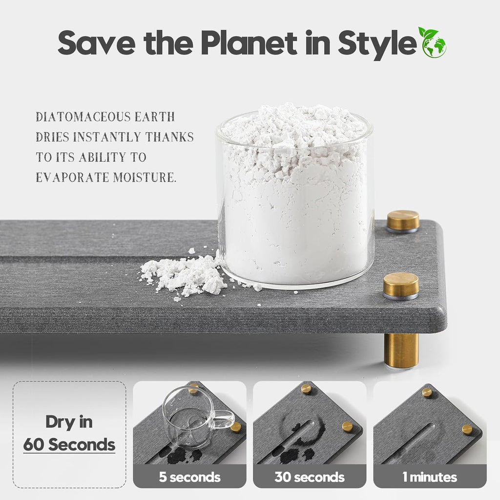 Kitchen Sink Caddy Water Absorbing Stone Drying Tray, Diatomite Bathroom Sink Organizer, Faucet Counter Mat Coaster, Soap Dish Rack Riser Dispenser Sponge Holder, Dark Gray Gold 10" x 4"