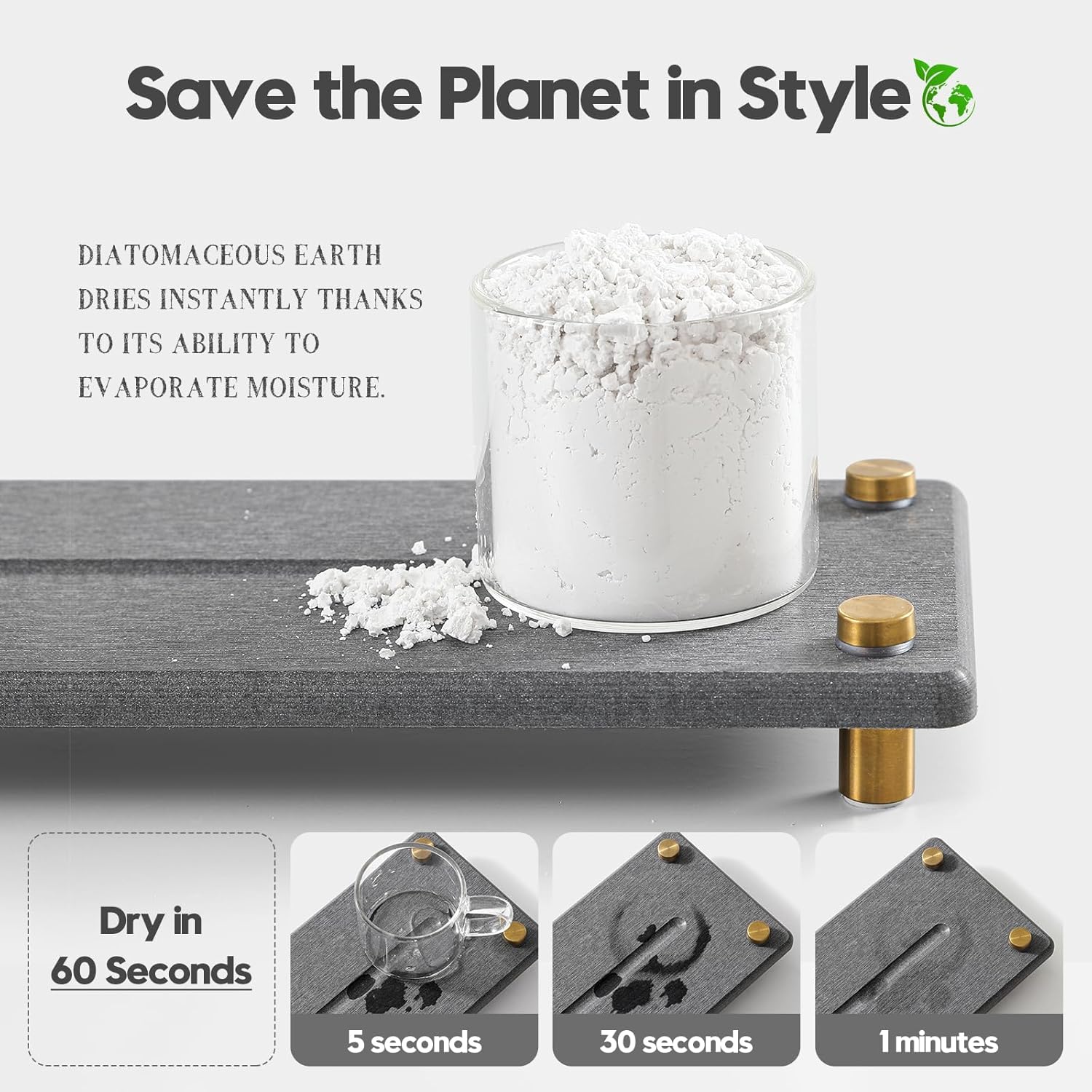 Kitchen Sink Caddy Water Absorbing Stone Drying Tray, Diatomite Bathroom Sink Organizer, Faucet Counter Mat Coaster, Soap Dish Rack Riser Dispenser Sponge Holder, Dark Gray Gold 10" x 4"