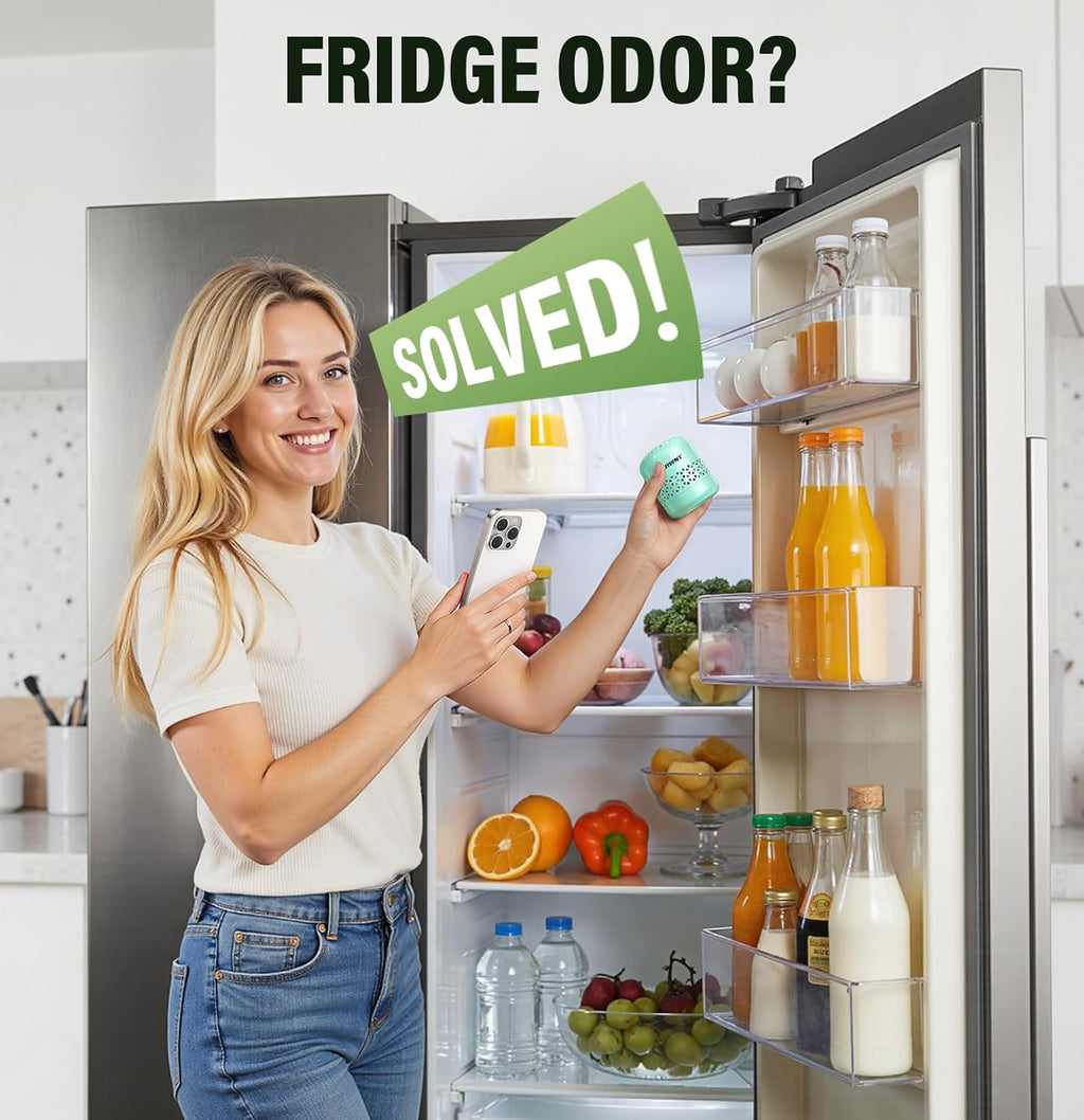 Fridge Deodorizer, 10-Year Odor Eliminator for Refrigerator, No Refills or Fragrance, More Effective Than Charcoal Air Purifiers-Green