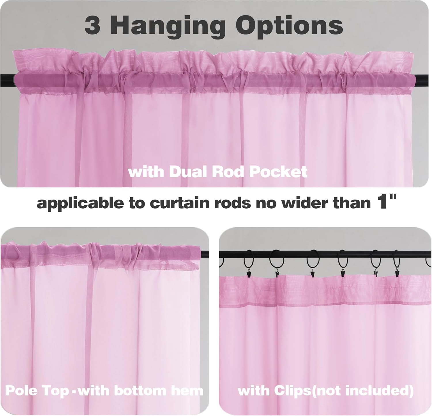 Chyhomenyc Pink Sheer Curtains 72 Inch Length 2 Panels, Light Filtering Soft Airy Rod Pocket Voile Window Curtain Drapes for French Door Bedroom Living Room, Each 42Wx72L Inches