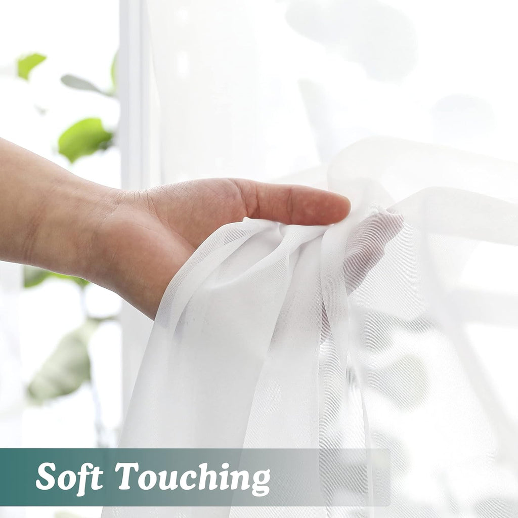 Chyhomenyc Ivory Sheer Scarf Valances for Windows 216 Inch Extra Long, Window Scarf Drapes Rod Pocket Backdrop for Wedding Arch Draping/Party/Canopy Bed/Living Room, 2PC, 18 Feet Length