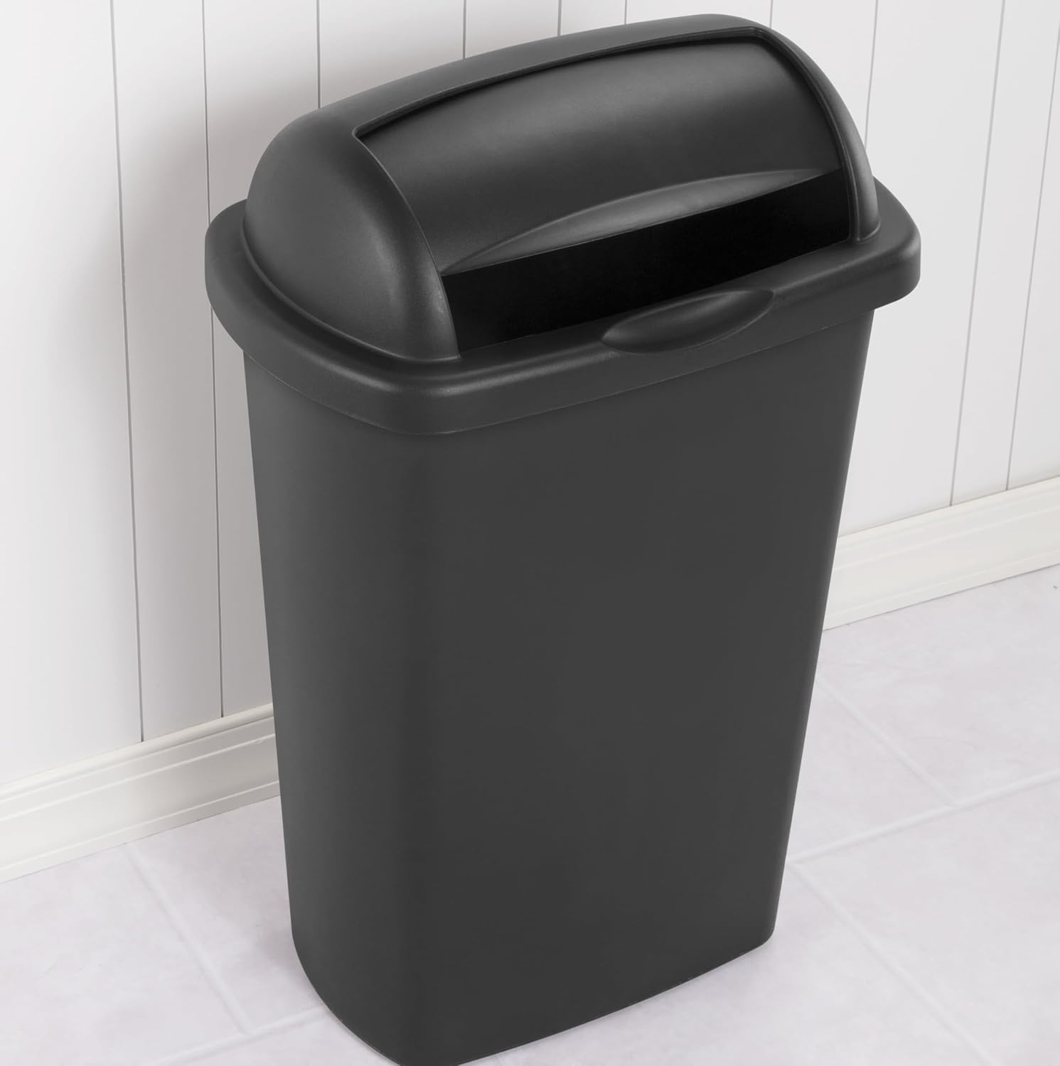 13 Gallon Roll Top Wastebasket – Lift-Open Kitchen Black Trash Can 13 Gallon, Large Office/Home Garbage Basket,Black