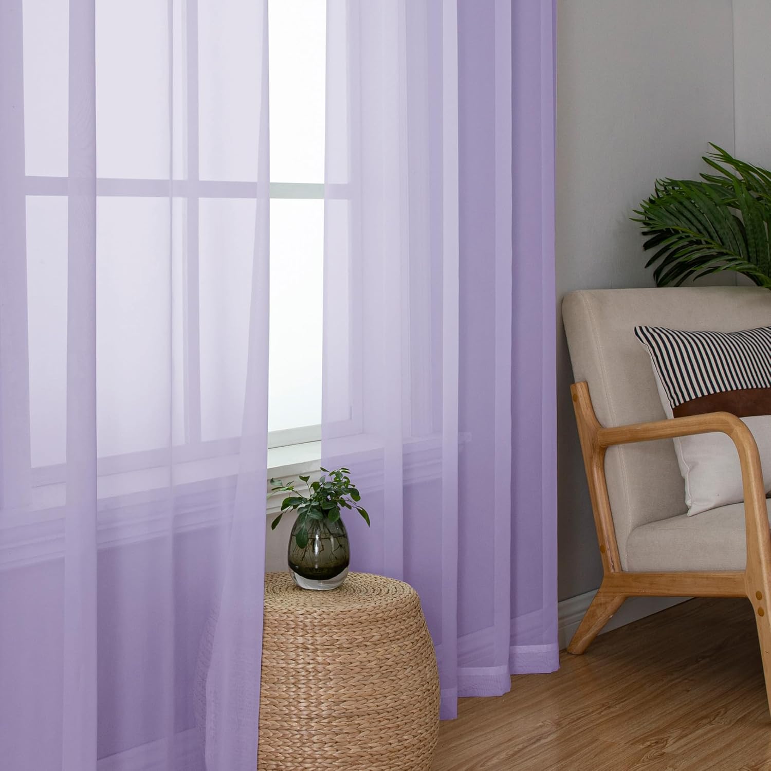 Chyhomenyc Sheer Lilac Curtains 90 inches Long 2 Panels, Light Filtering Soft Airy Solid Elegant Voile Window Treatment Drapes for Bedroom Living Room Wedding Party Decor, 42 Wx90 L Inches
