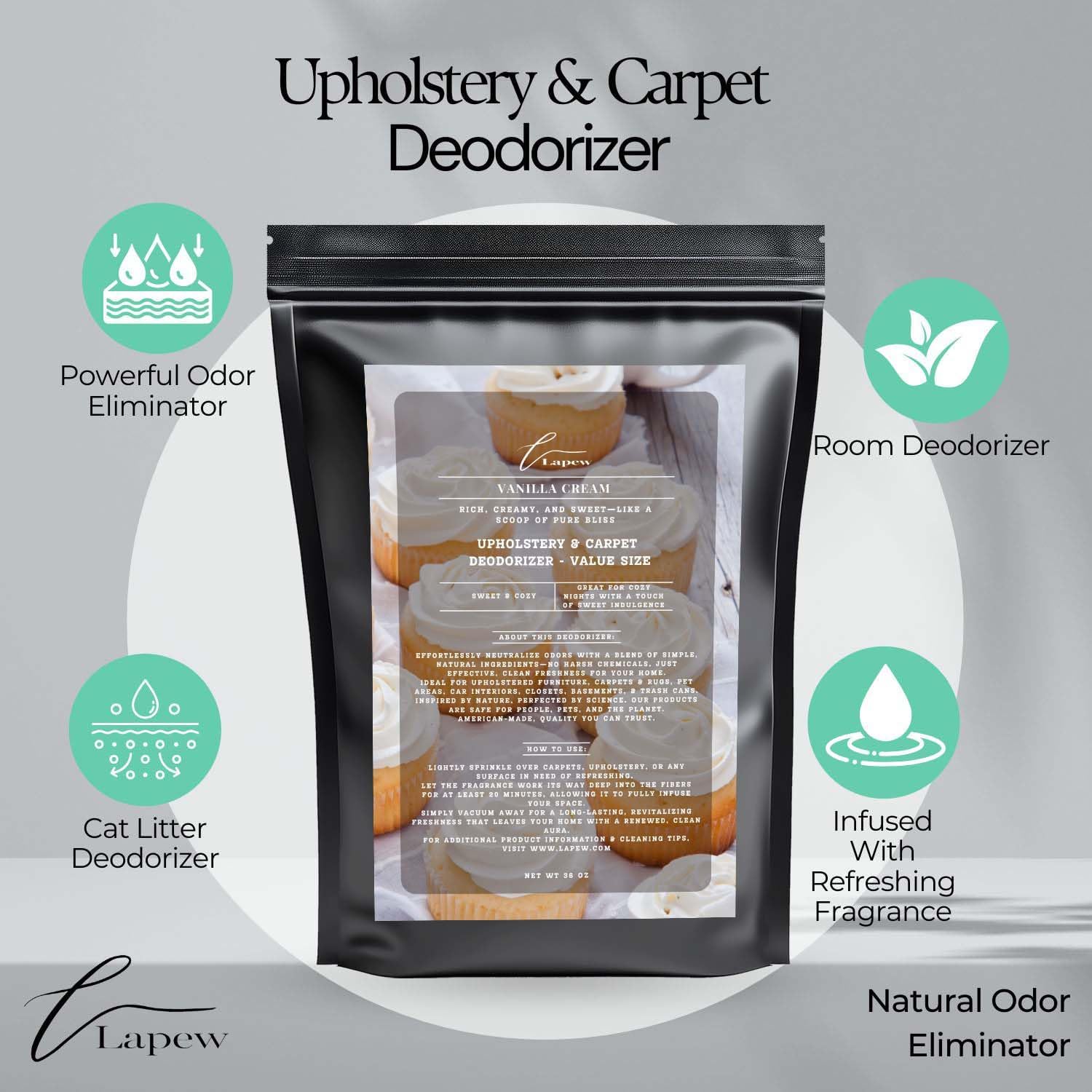 Vanilla Cream Carpet Freshener Powder Refill 36 oz | Powerful Odor Eliminator for Home | Upholstery Deodorizer | Carpet Deodorizer | Pet Urine | Cat Litter Box