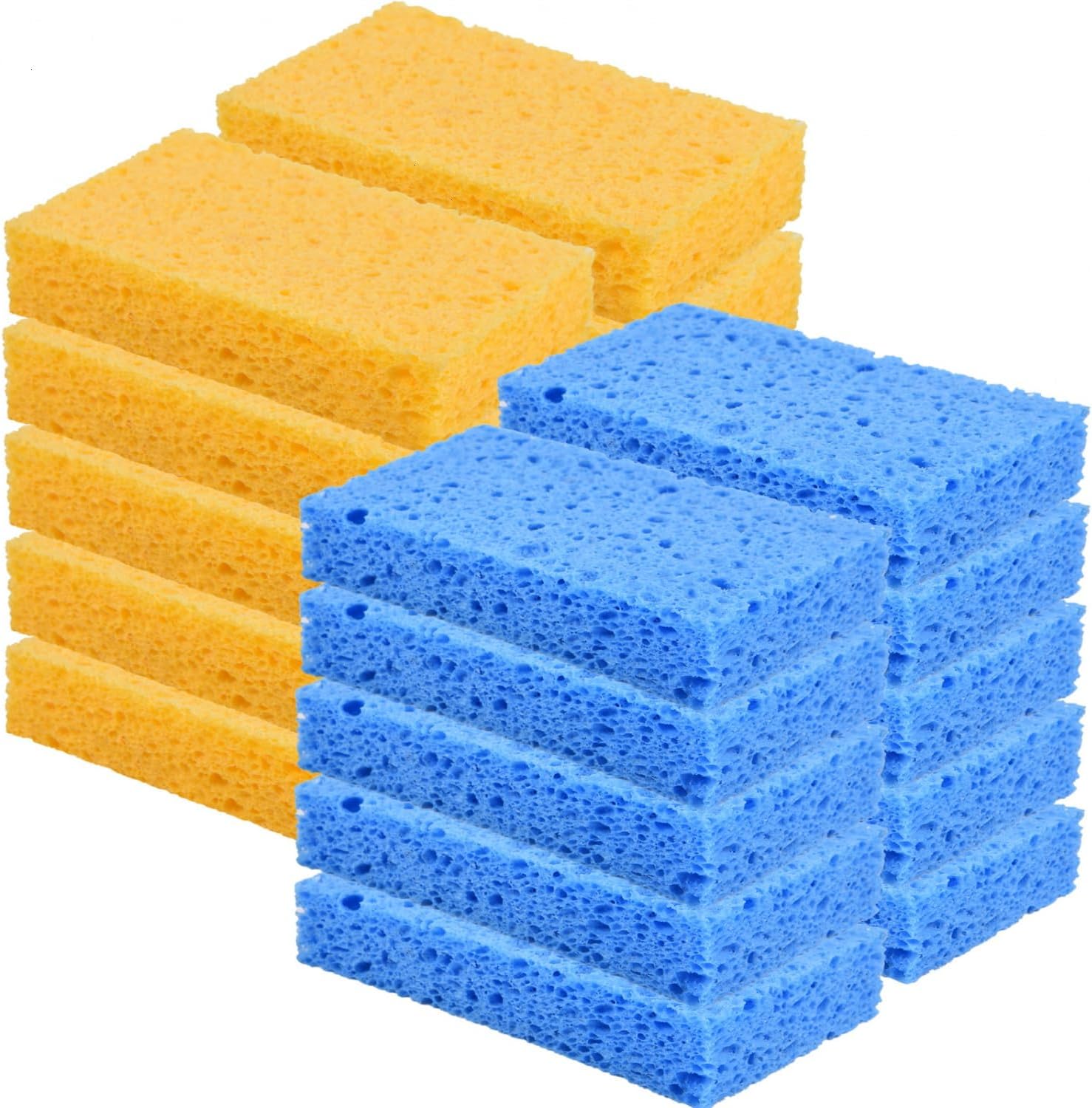YoleShy 20 Pack Sponges Kitchen Natural Compressed Cellulose Sponges for Dishes Non Scratch for Household Cookware Bathroom Cars Soft Super Absorbent Reusable, Blue and Yellow
