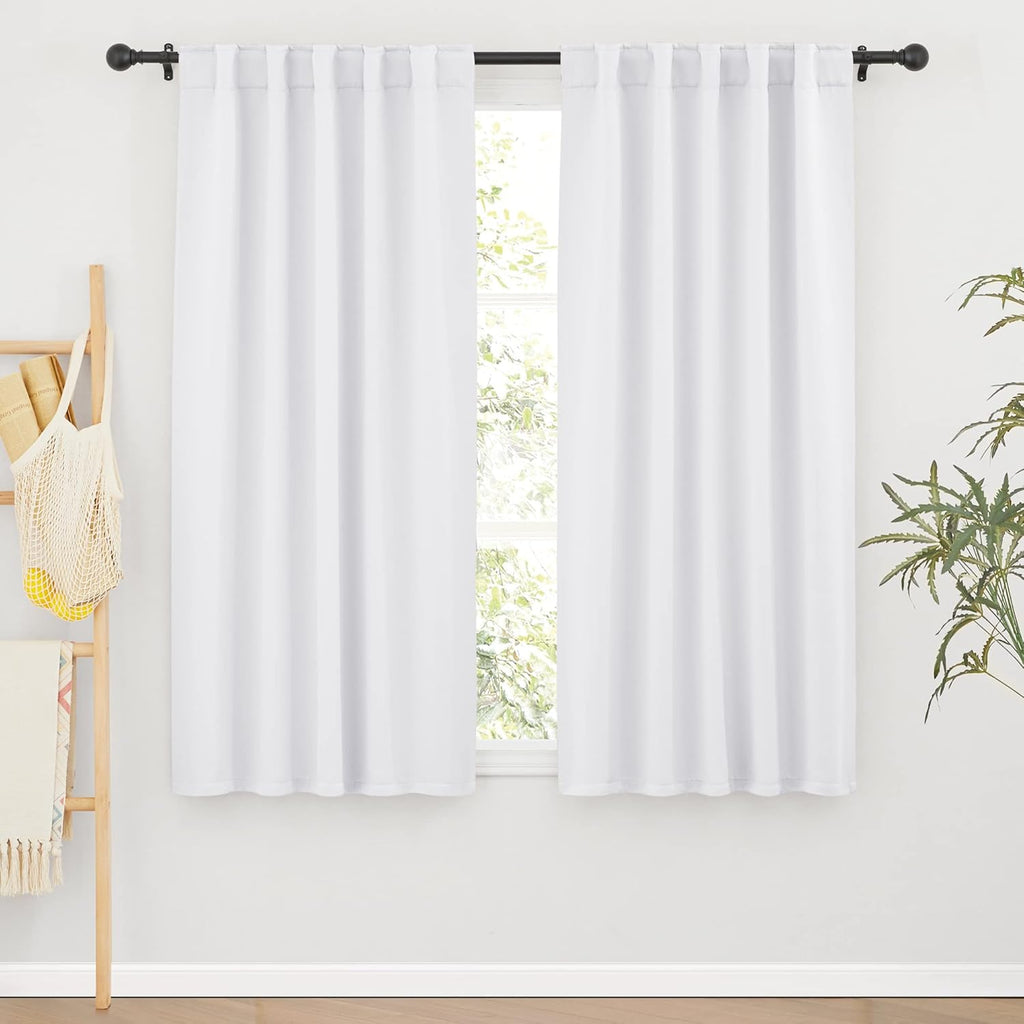 RYB HOME Blackout Curtains for Living Room, Back Tab & Rod Pocket Top Insulating Window Decor for Bedroom Dining Classroom Home Office, W 62 x L 63, Pure White, 2 Panels