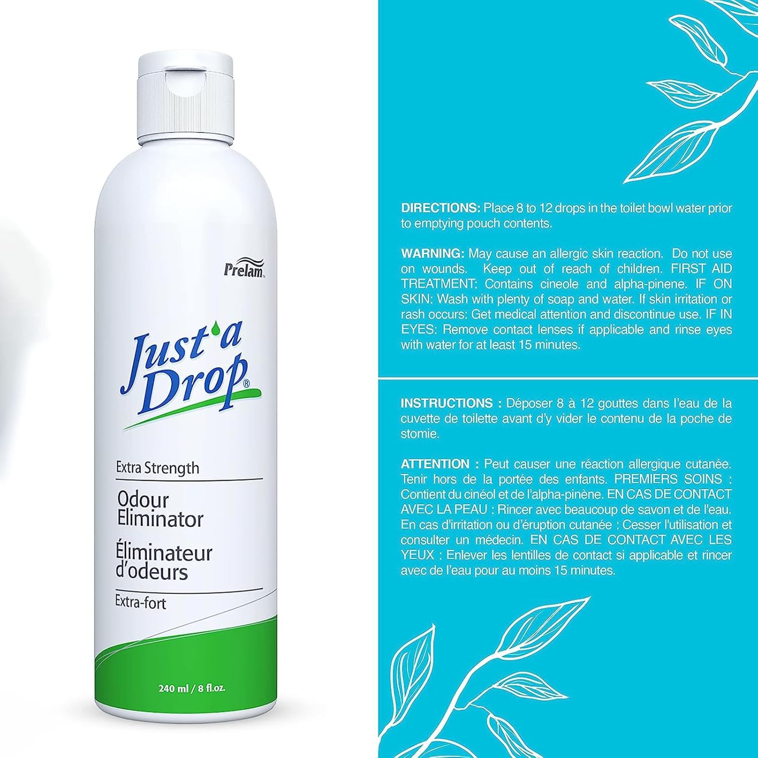 Prelam Just a Drop Odor Eliminator - Long-Lasting and Eco-Friendly Formula - Leaves Bathroom Smelling Clean and Fresh - Fits into Your Pocket or Purse - Easy To Use - Extra Strength - 8 oz Drops