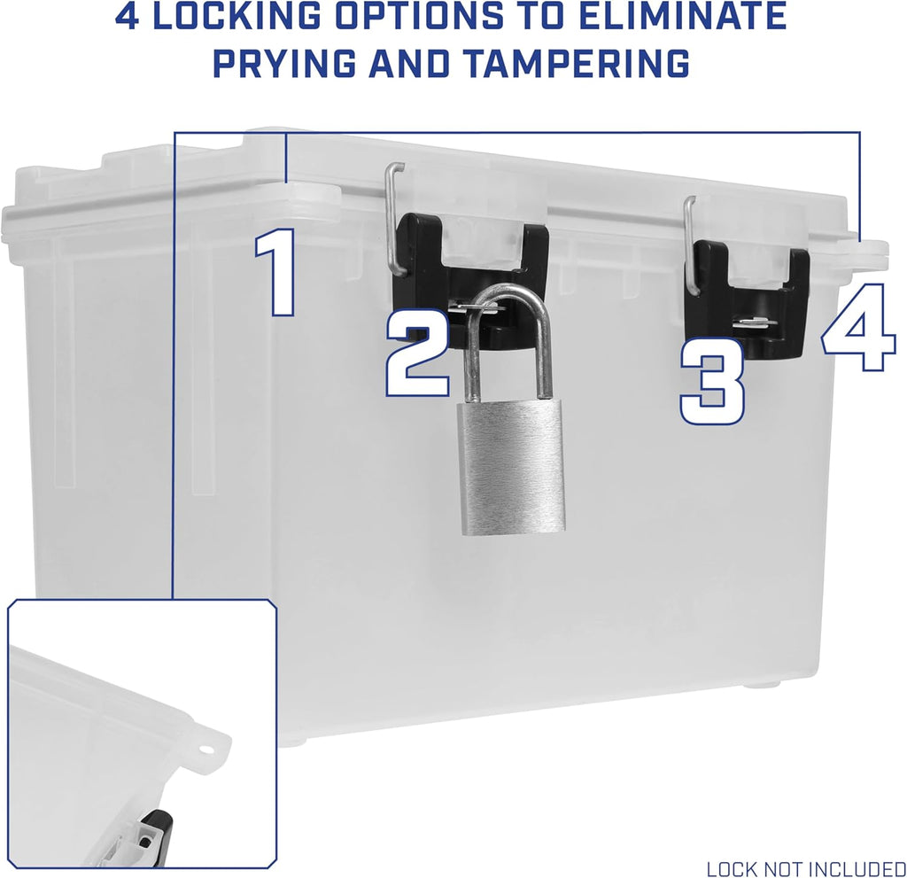 Sheffield 12767 XL Storage Bins With Lids, 4-Pack Stackable Storage Bins, Made in USA, Lockable and Water-Resistant Containers with Lids, Plastic Containers for Home, Classroom, and Dorm