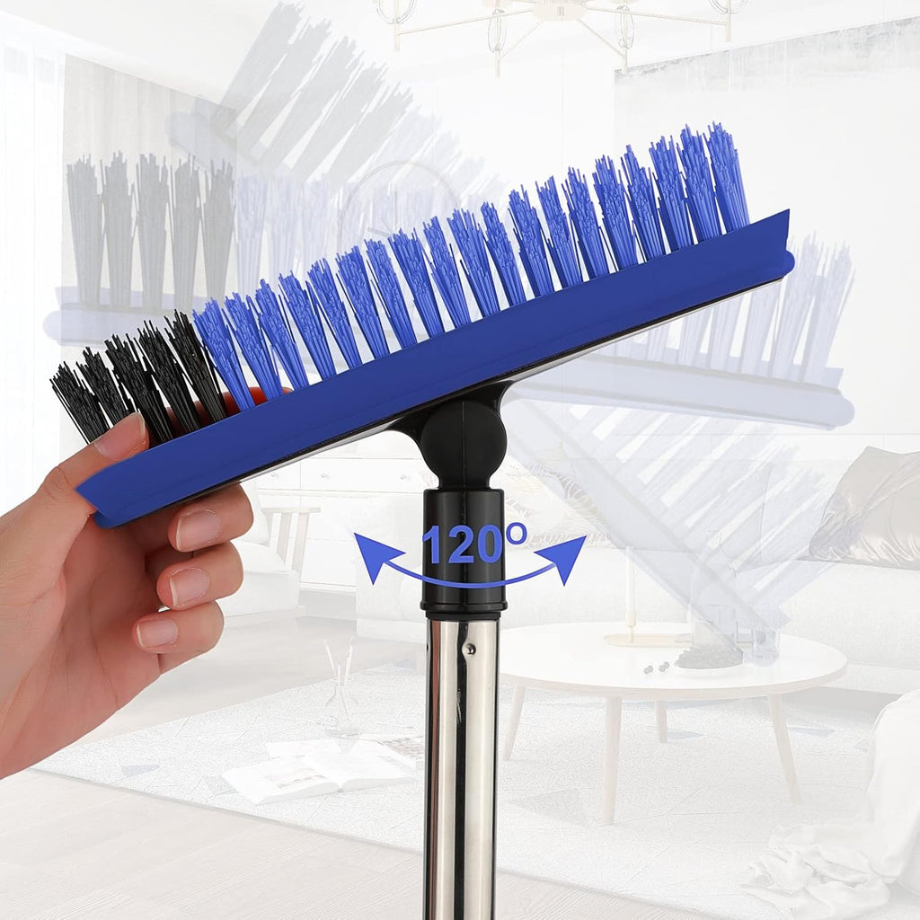 2 in 1 Floor Scrub Brush Grout Brush with 57.8" Long Handle,120°Rotatable Shower Tile Grout Scrubber,V-Shaped Corner Brush for Hard to Reach Areas (Blue)