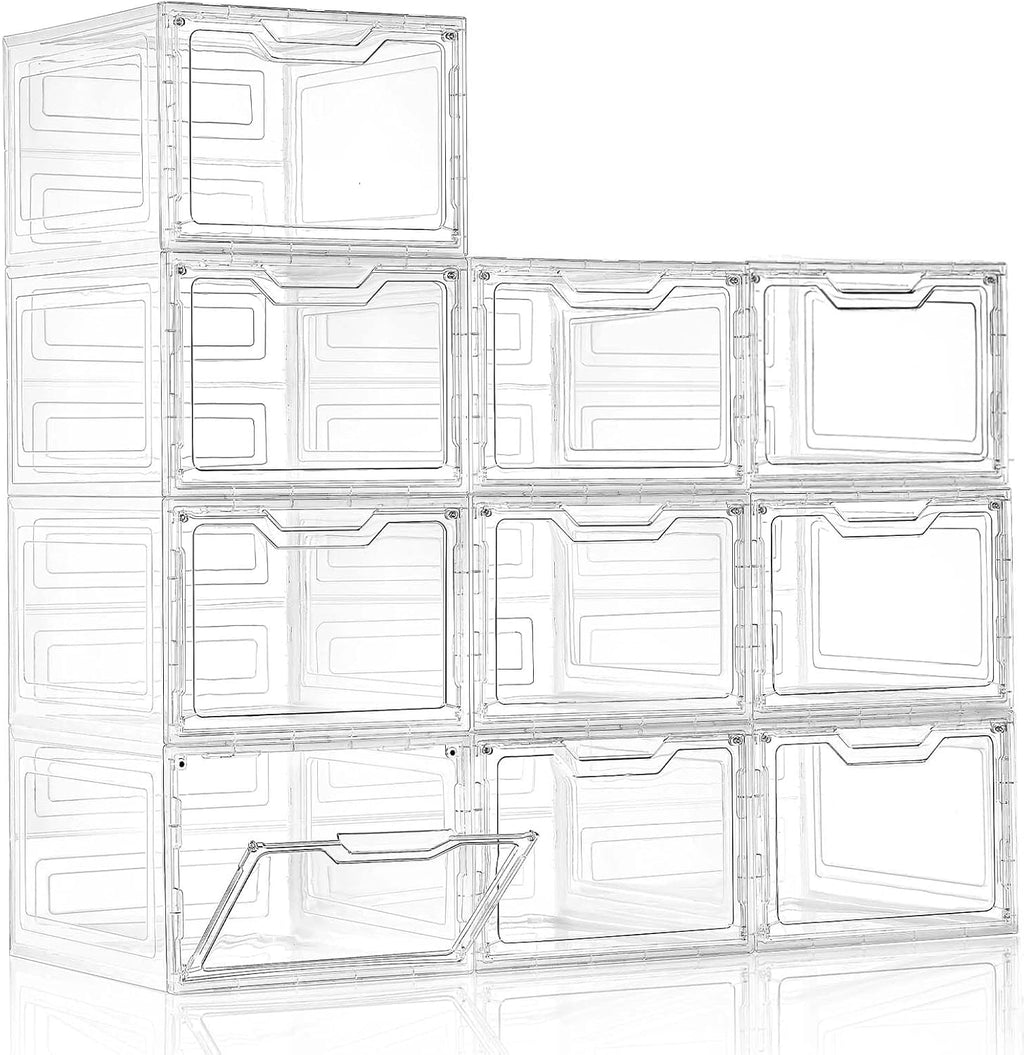 10 Pack Closet Organizers and Storage,Clear Stackable Plastic Storage Bins with Lids Magnetic Doors,Clothes Organizers and Storage,Plastic Craft Containers for Wardrobe Kitchen Bathroom Office