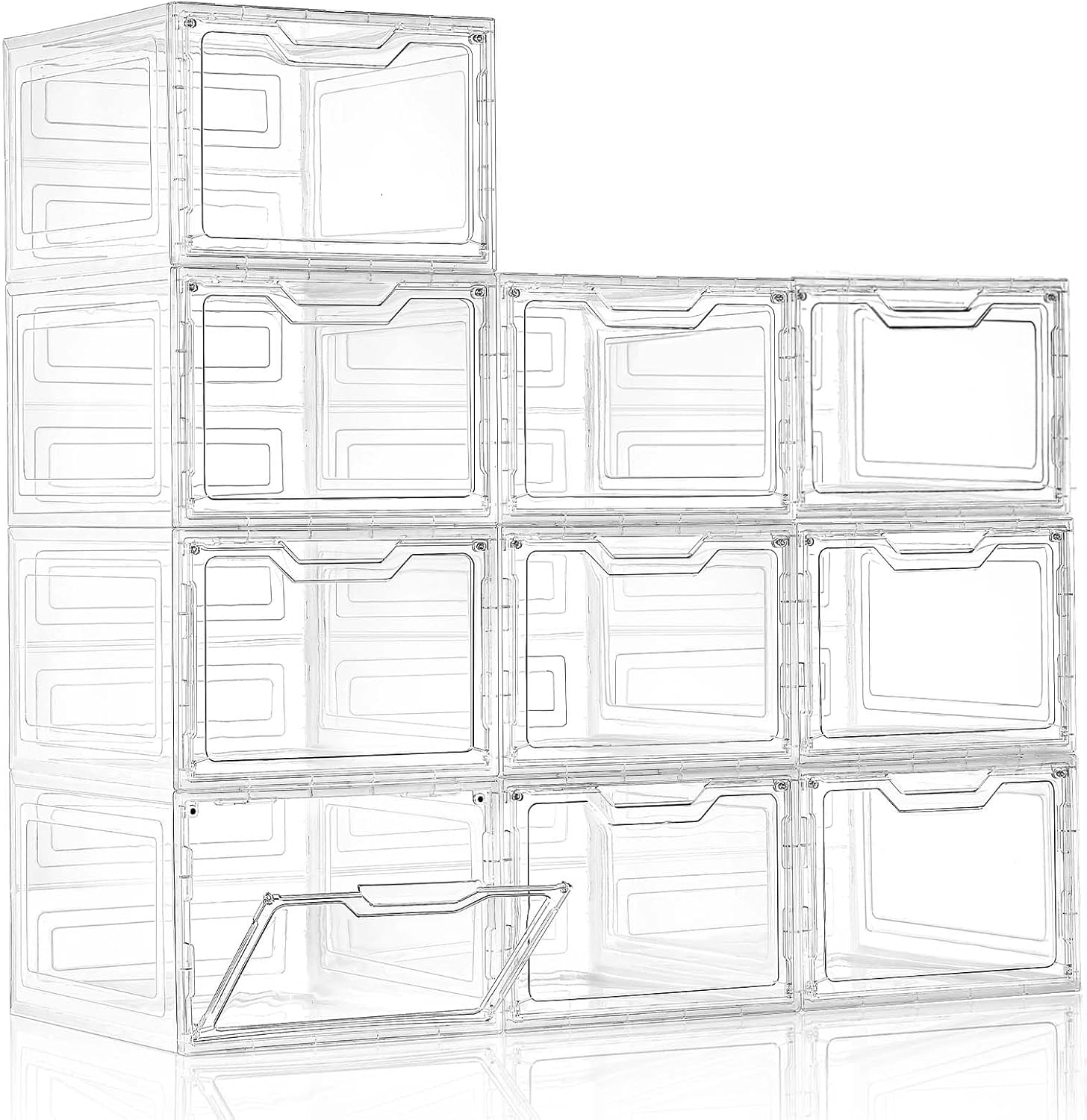 10 Pack Closet Organizers and Storage,Clear Stackable Plastic Storage Bins with Lids Magnetic Doors,Clothes Organizers and Storage,Plastic Craft Containers for Wardrobe Kitchen Bathroom Office