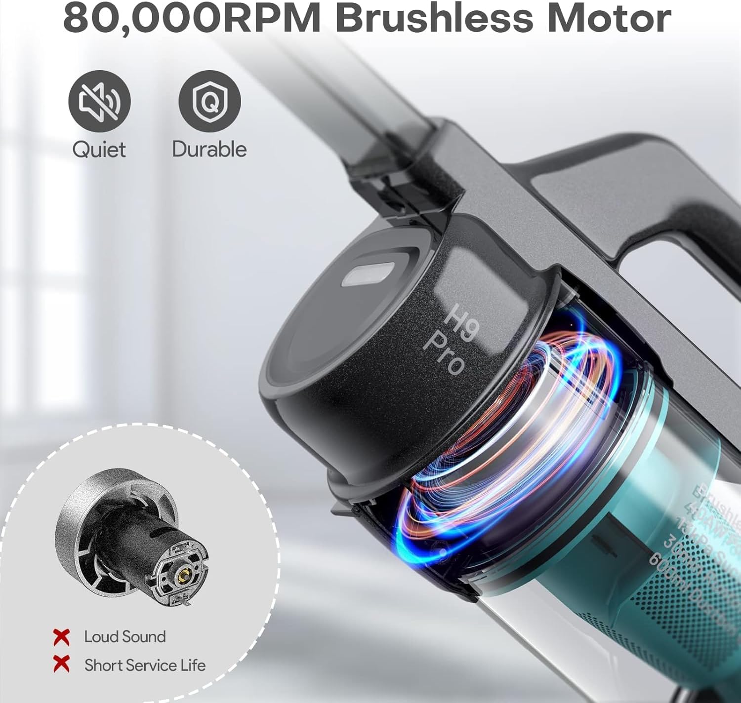 Ofuzzi H9 Pro Handheld Vacuum Cleaner, Extra-Long Crevice Tool, 40AW/13kPa Surging Suction, LED- Display&Light, Up to 30 Mins Runtime, Portable Vacuum for Home Cleaning, Black