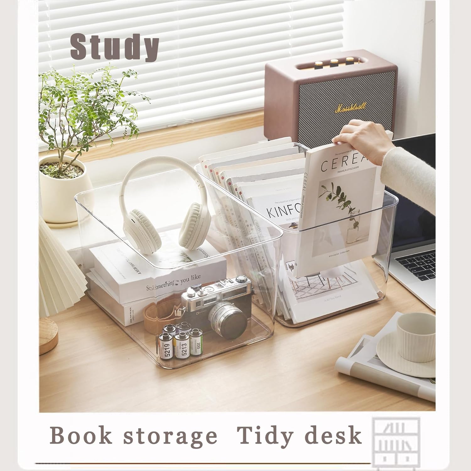 Clear plastic storage bins with LIDS-4packs,storage containers for snacks, cosmetics, books, dog food, Storage Organizer for Nursery，Kitchen, Living room,Bedroom, Bathroom, Office