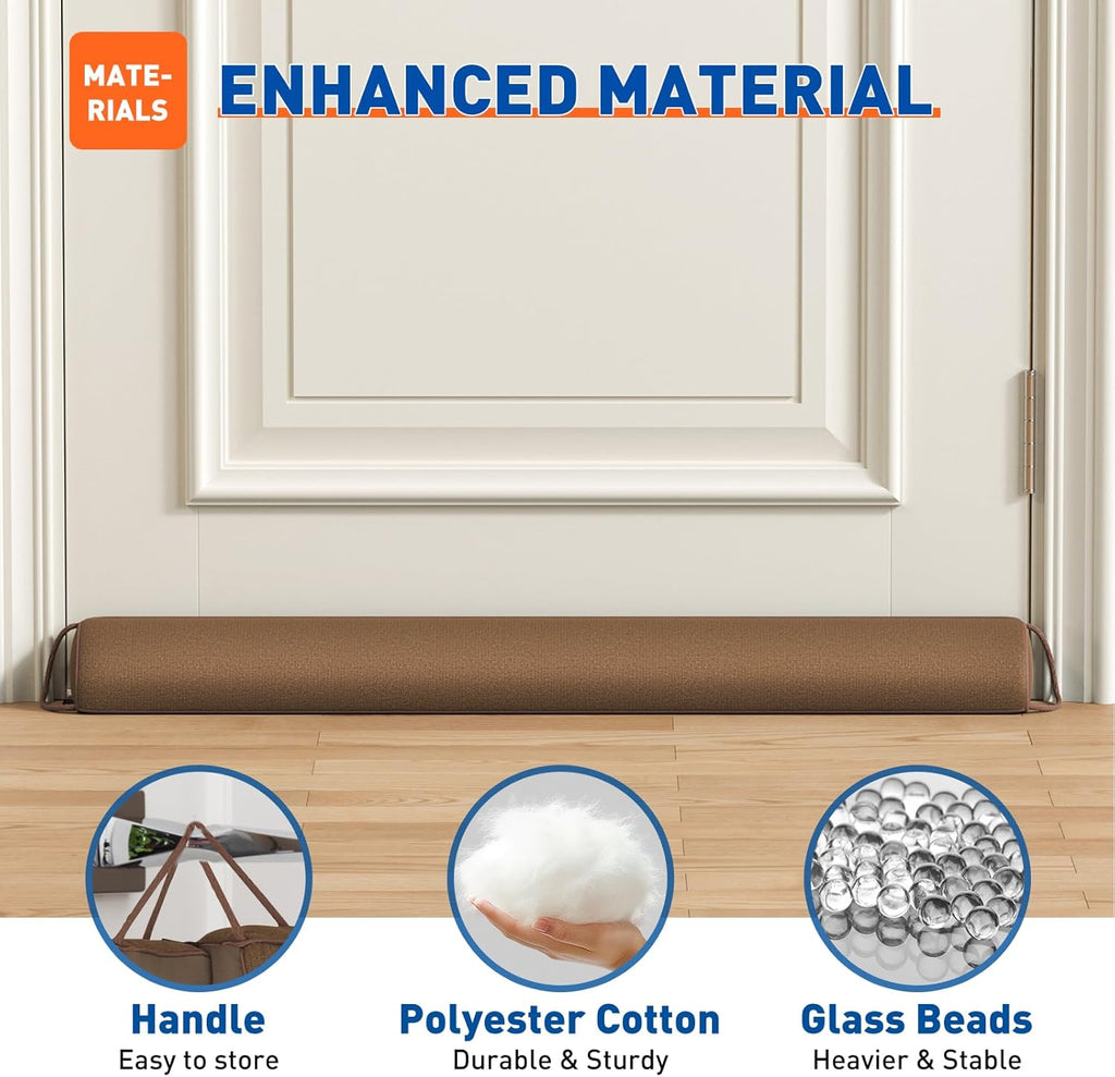 MAGZO Door Draft Stopper 36 Inches, Weighted Triangular Door Snake for Winter Noise Blocker with Hook Loops,Brown