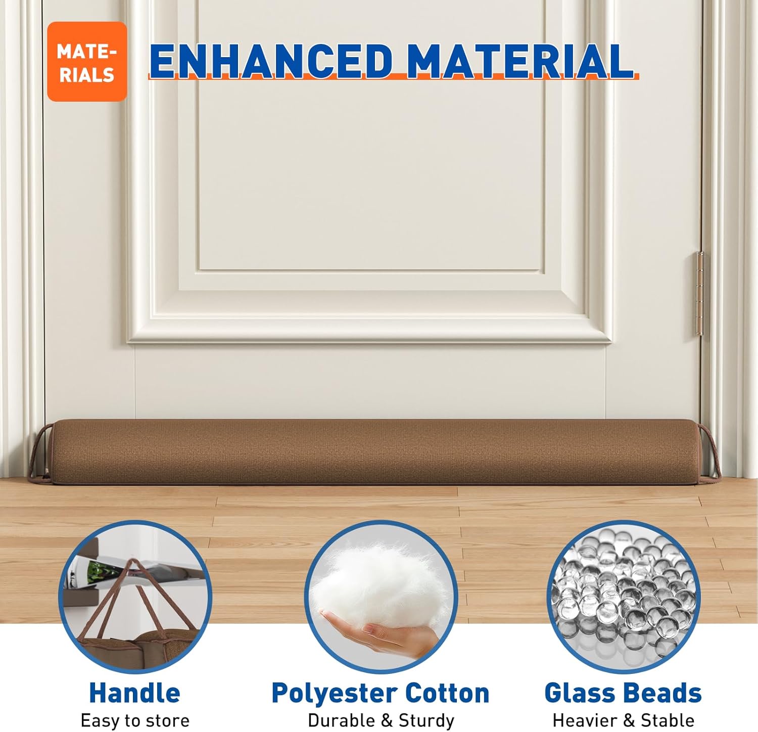 MAGZO Door Draft Stopper 36 Inches, Weighted Triangular Door Snake for Winter Noise Blocker with Hook Loops,Brown