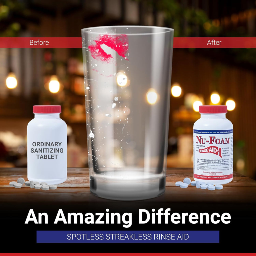 Nu-Foam Sanitizing Tablets for Bar Glassware – Superior Rinse Aid - Hand Washing Bar, Tavern, Brewery Supplies - Spotless Serving Glasses - Professional-Grade Glass Sanitation - 100 Tablets/600 Quarts