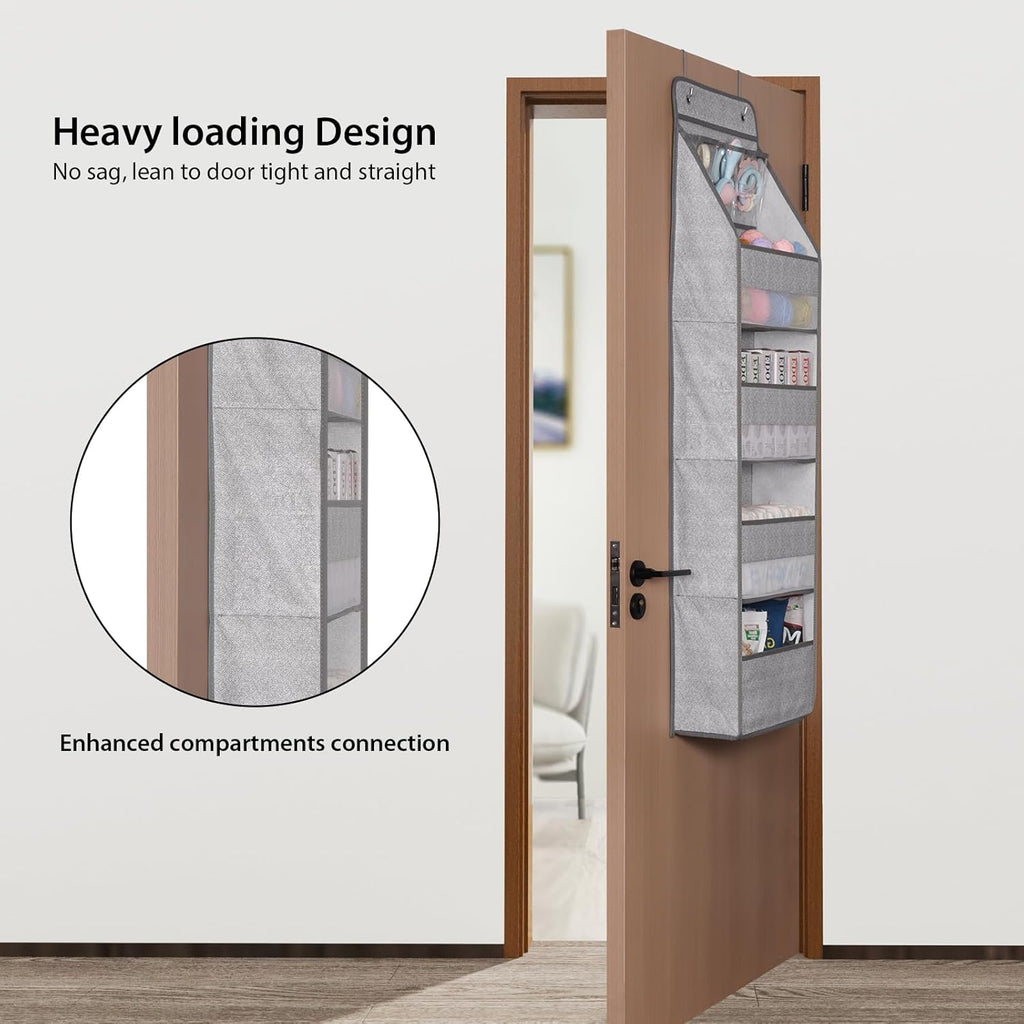 Univivi 5-Shelf Door Storage Over Door Hanging Organizer with 4 Large Pockets and 3 Small PVC Pockets Nursery Closet Cabinet Wall Mount Hanging Storage Organizers for Baby Nursery (Grey Pattern)
