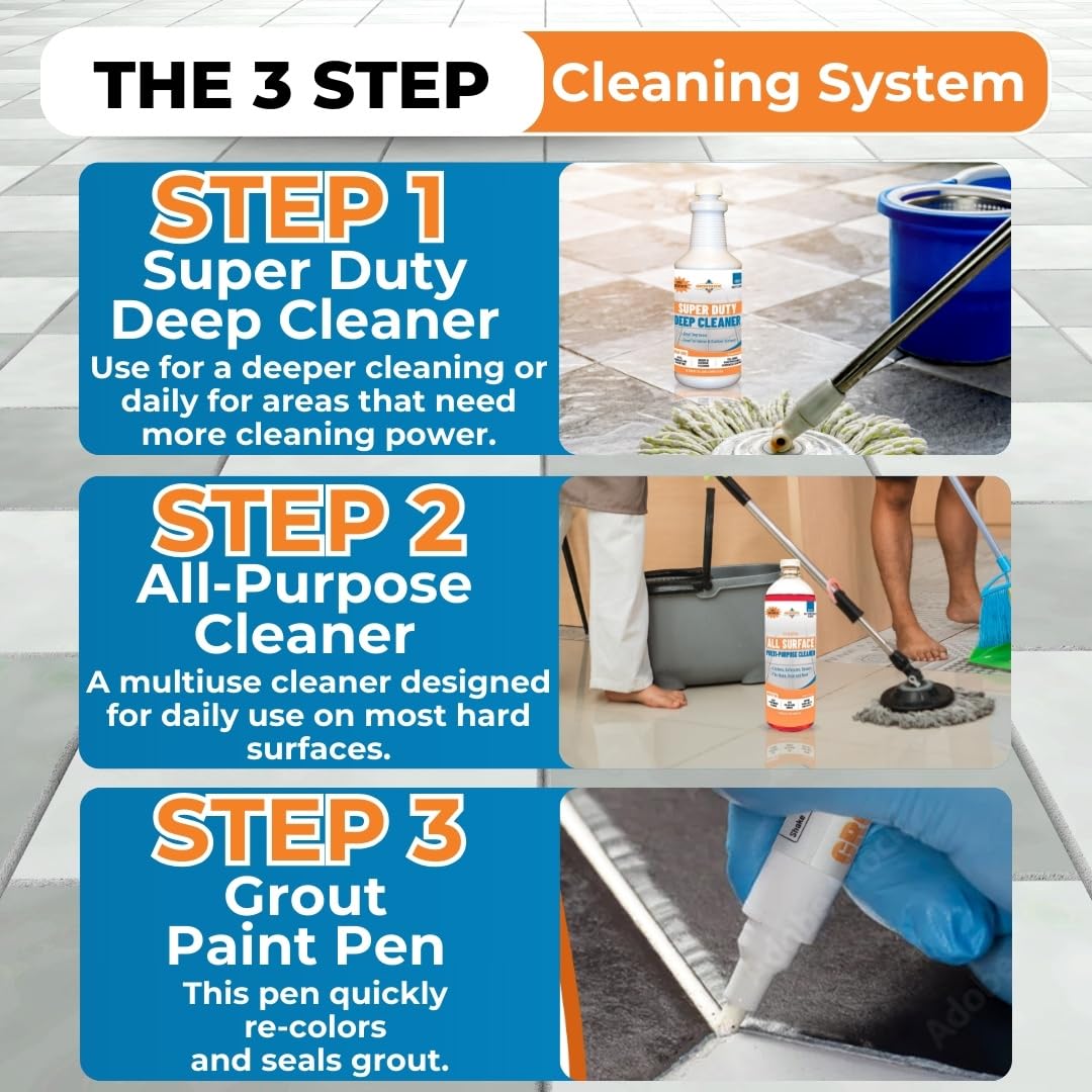 Multi-Surface Cleaning With Grout Paint Pen White - Deep Clean, Restore and Maintain with this Bundle-Bathroom Walls, Kitchen Tile & Shower Grout & Floor Cleaning - 1 Quart