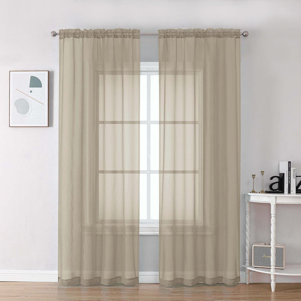 Chyhomenyc Taupe Sheer Curtains 84 Inches Long 2 Panels Set- Light Filtering Curtains for Bedroom, Soft Airy Voile Rod Pocket Living Room Window Drapes, 42Wx84L Inches, 2 PCS