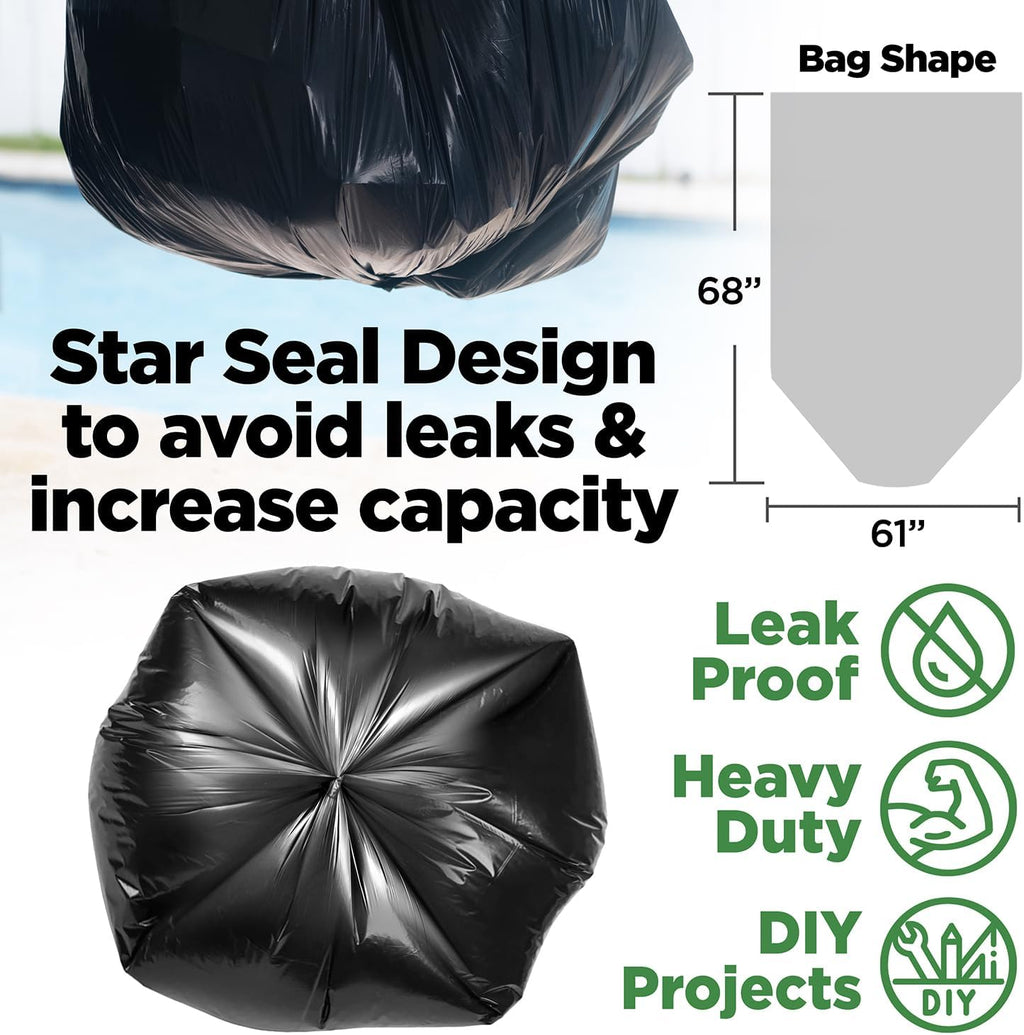 ToughBag 95-96 Gallon Trash Bags Heavy Duty, Black Garbage Bags (50 COUNT) Extra Large 90, 95, 96, 100 Gallon Can Liners - Made In USA