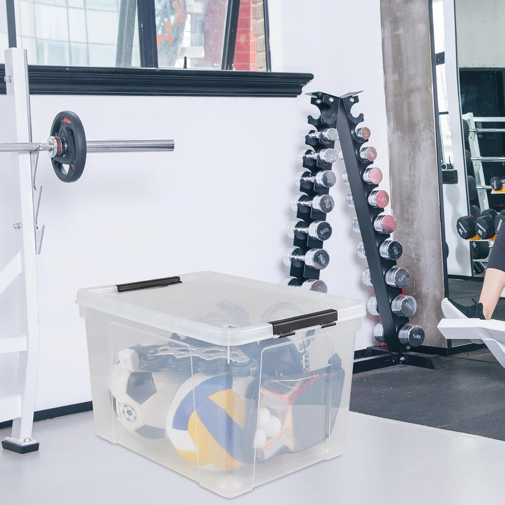 50 L Large Plastic Storage Bins with Latching Lids and Wheels, 4-Pack Clear Stackable Boxes for Closet, Garage