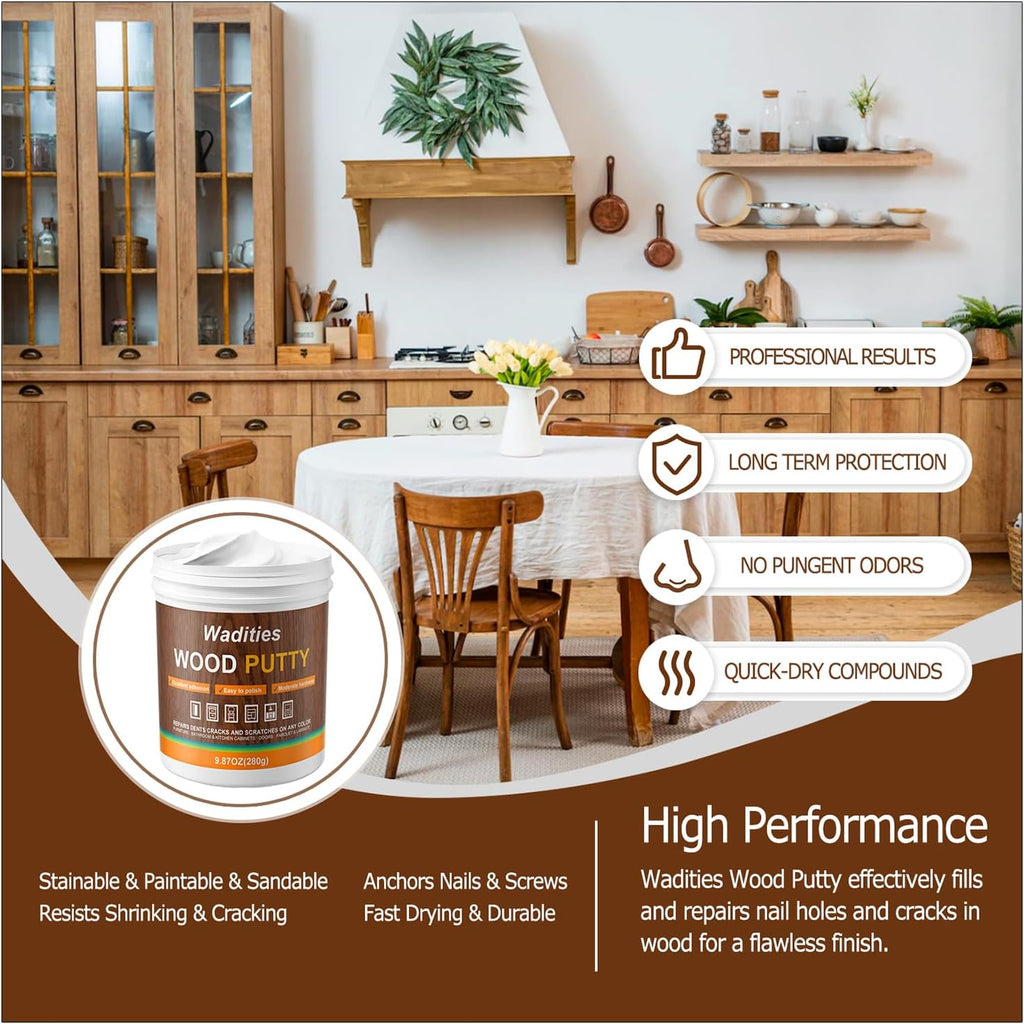 White Wood Filler, White Wood Putty, Paintable Stainable Wood Repair Putty, 9.87 Ounce Wood Furniture Repair kit, Quickly Repair Wood Cracks and Holes on Wooden Floor Furniture (White)