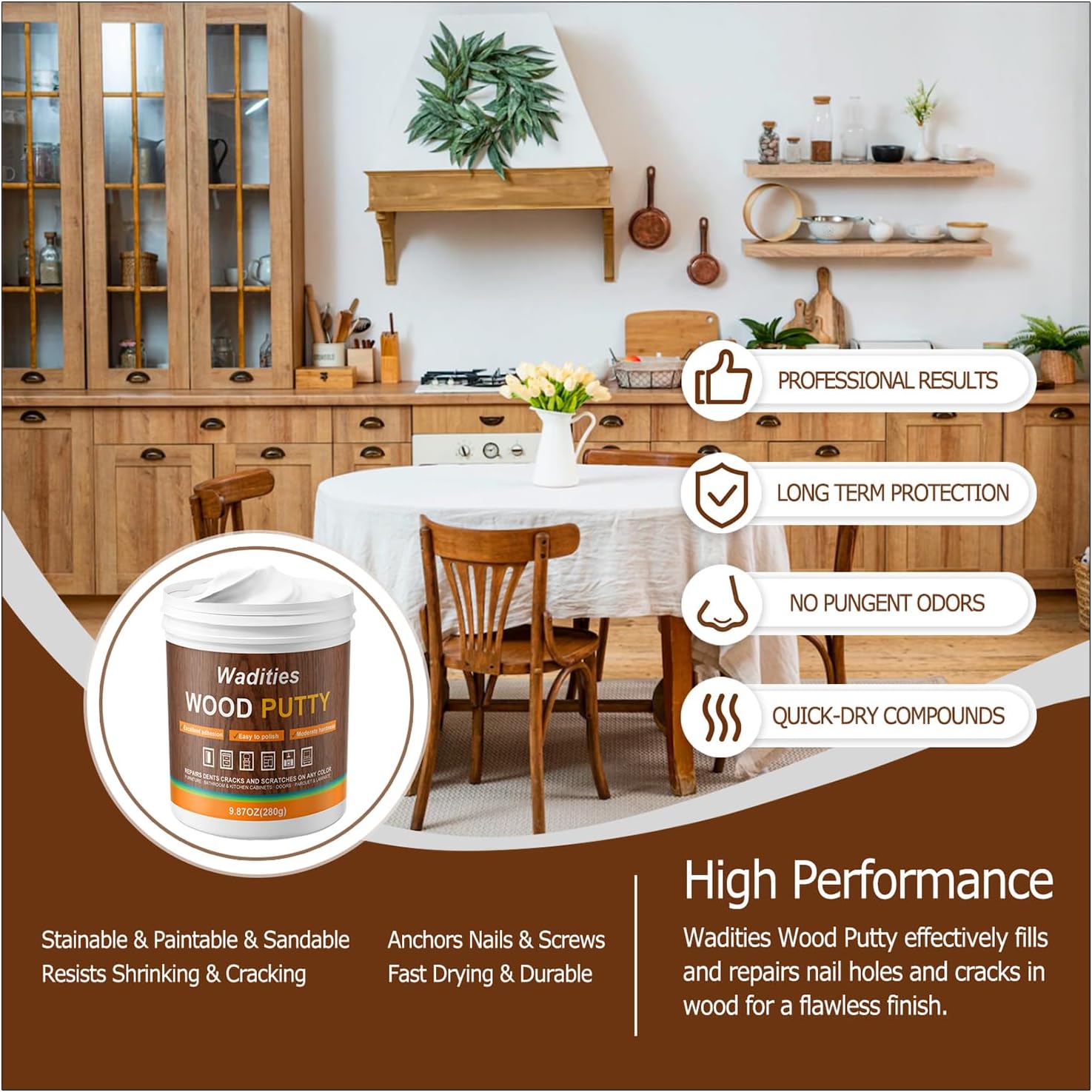 White Wood Filler, White Wood Putty, Paintable Stainable Wood Repair Putty, 9.87 Ounce Wood Furniture Repair kit, Quickly Repair Wood Cracks and Holes on Wooden Floor Furniture (White)
