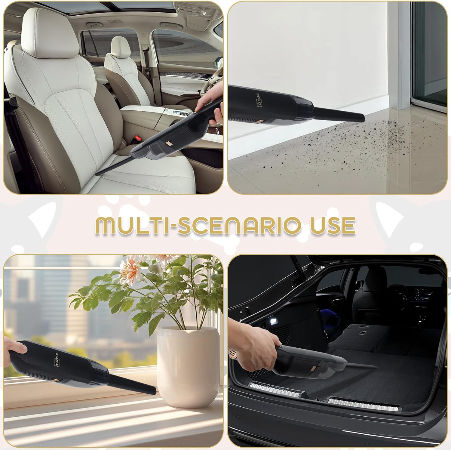 Handheld Vacuum Cordless, High Power Suction, USB Quick Charge, Car Vacuum Cleaner with Storage Dock, HEPA Filter, Lightweight Rechargeable Dust Buster with Crevice Tool & Pet Brush Hand Vac for Home