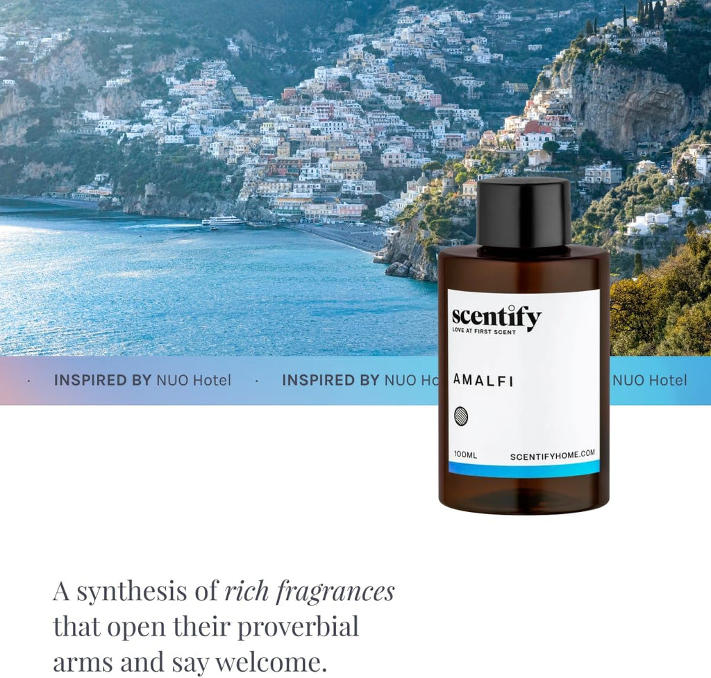 Scentify Amalfi Aroma Oil Refill Scent for Oil Diffusers - Lemon, Jasmine, Orchid, Amber, Musk Scents - Luxurious Relaxing Aromatherapy Diffuser Fragrance 100ml, 3.38 oz