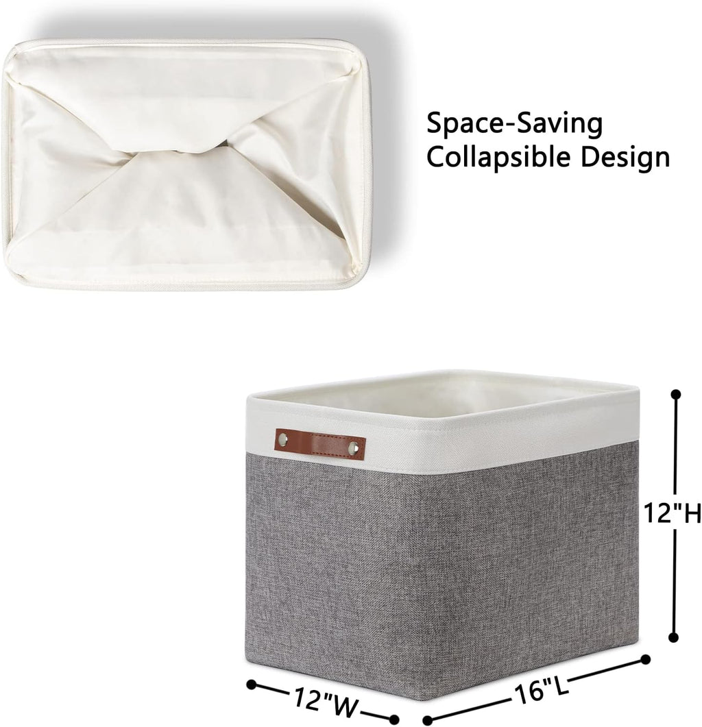DULLEMELO Storage Baskets Large 16"x12"x12" Rectangular Storage Bins Baskets for Organizing [2 Pack] Fabric Collapsible Storage Organizer for Home,Office,Closet,Clothes,Toys (White&Grey)