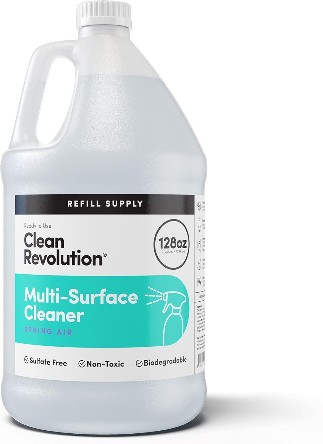 Clean Revolution Multi Surface Cleaner Refill Supply, Non-Toxic, Eco-Friendly & Plant-Based, Ready to Use, Spring Air, 128 Fl Oz (1 Gallon)