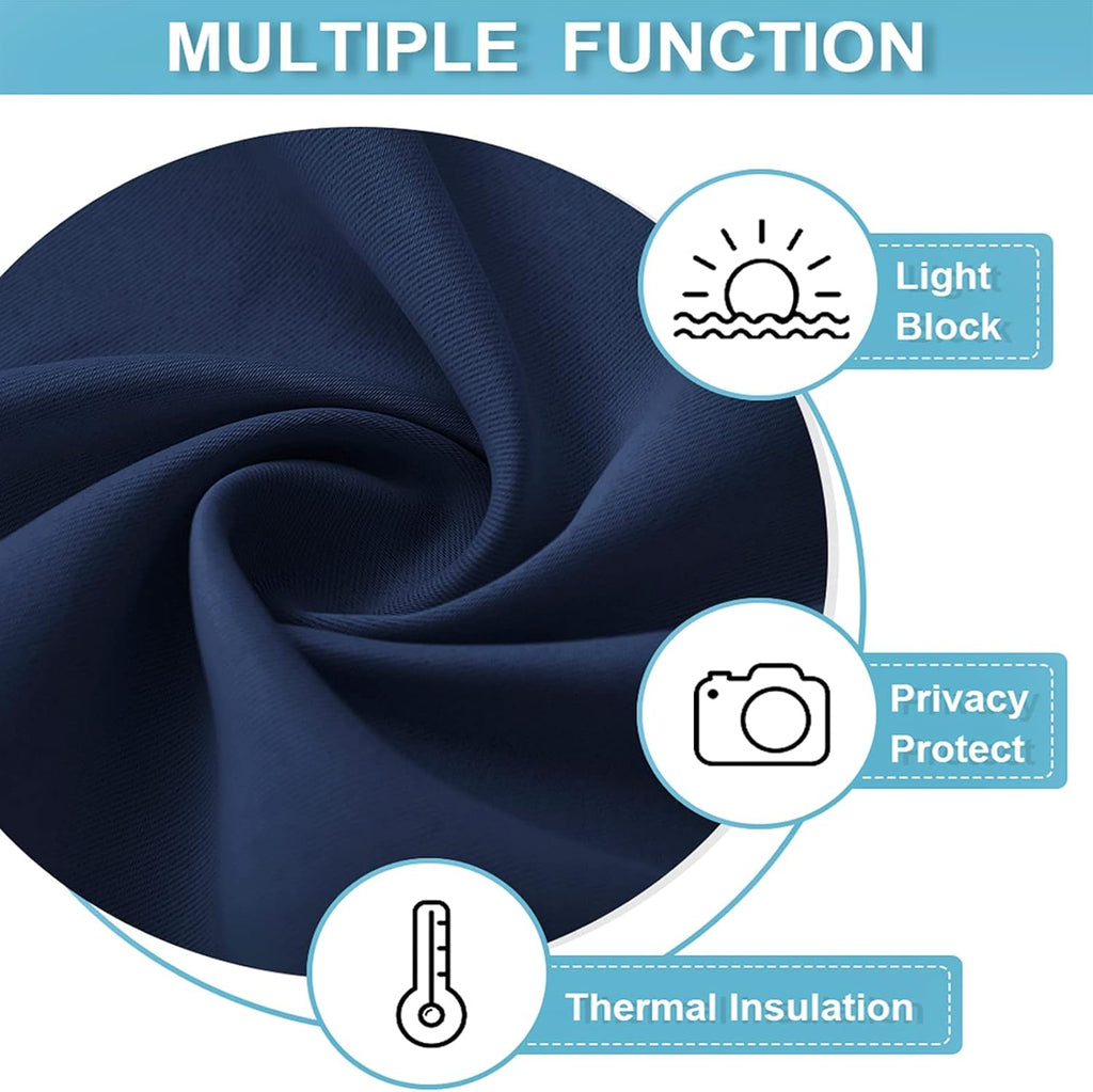 RYB HOME Short Curtains for Living Room Blackout Portable Blinds Shades for Bedroom Bathroom Basement Garage RV Camper Windows, 34 inches Width x 36 inches Length, Navy Blue, 2 Pcs