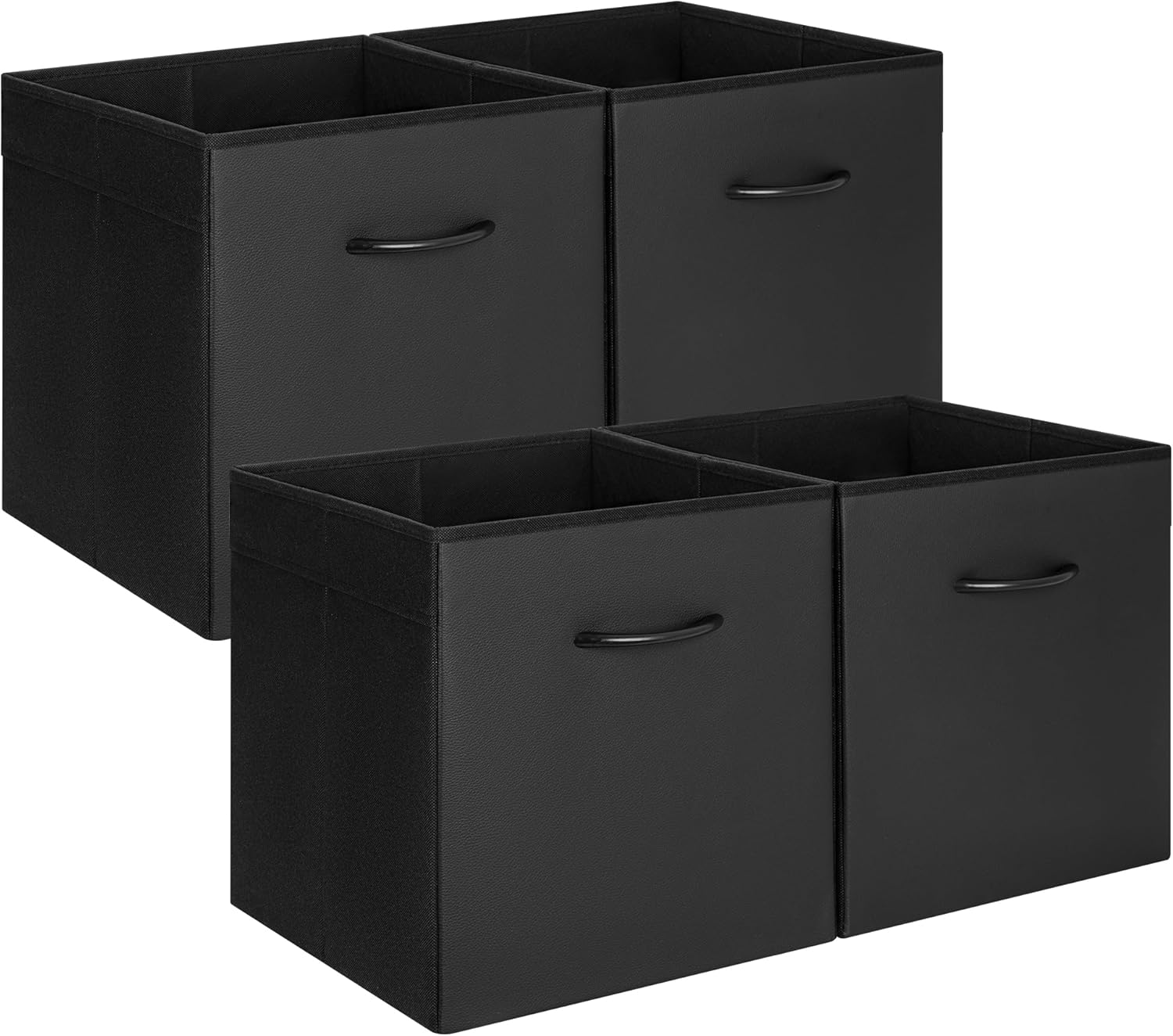 StorageWorks Black Storage Cubes, 13-inch Leather Bins with Handle, Cube Organizer Baskets for Shelves and Closet, Collapsible Storage Bins, 4-Pack