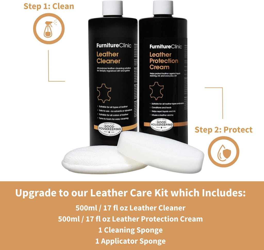 Furniture Clinic Leather Protection Cream | 2-in-1 Leather Conditioner & Waterproofing Protector for Furniture, Shoes, Car Seats & More | Prevent Stains While Nourishing | 17oz/ 500ml