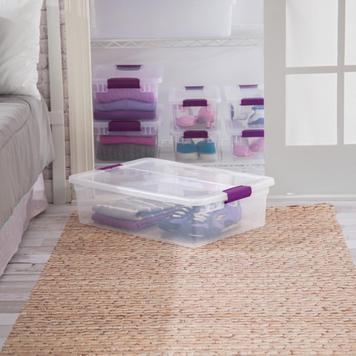 Sterilite 12-Pack 32 Quart ClearView Latch Box, Stackable Organizer Bins with Latching Lids - Clear Plastic Organization Containers for Closet, Bedroom, Shelving Units and Everyday Home Storage