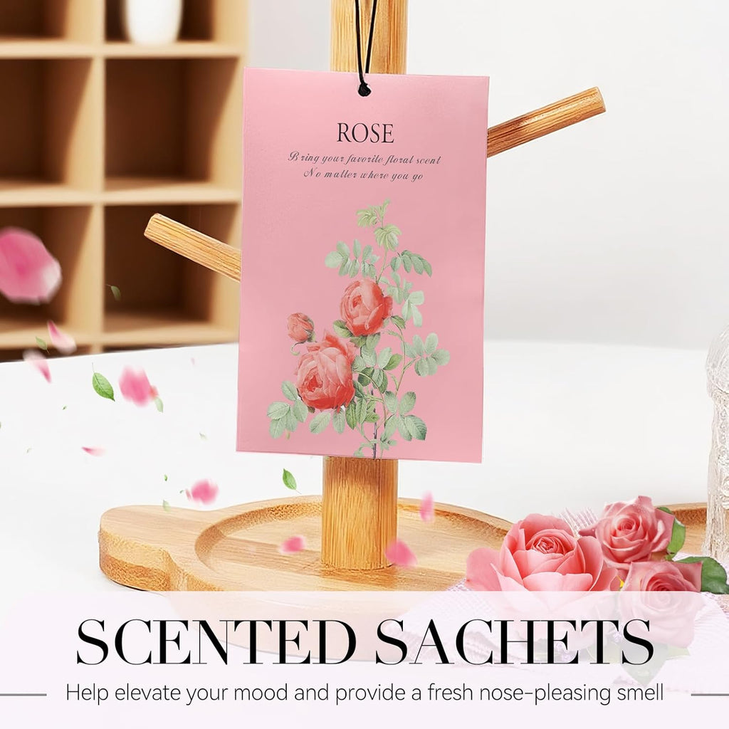 Rose Scented Sachet Bags - 12 Pack Closet Freshener Odor Eliminator, Long Lasting Home Fragrance for Drawers, Wardrobes & Cars, House Smell Good Products, Air Freshener for Closet