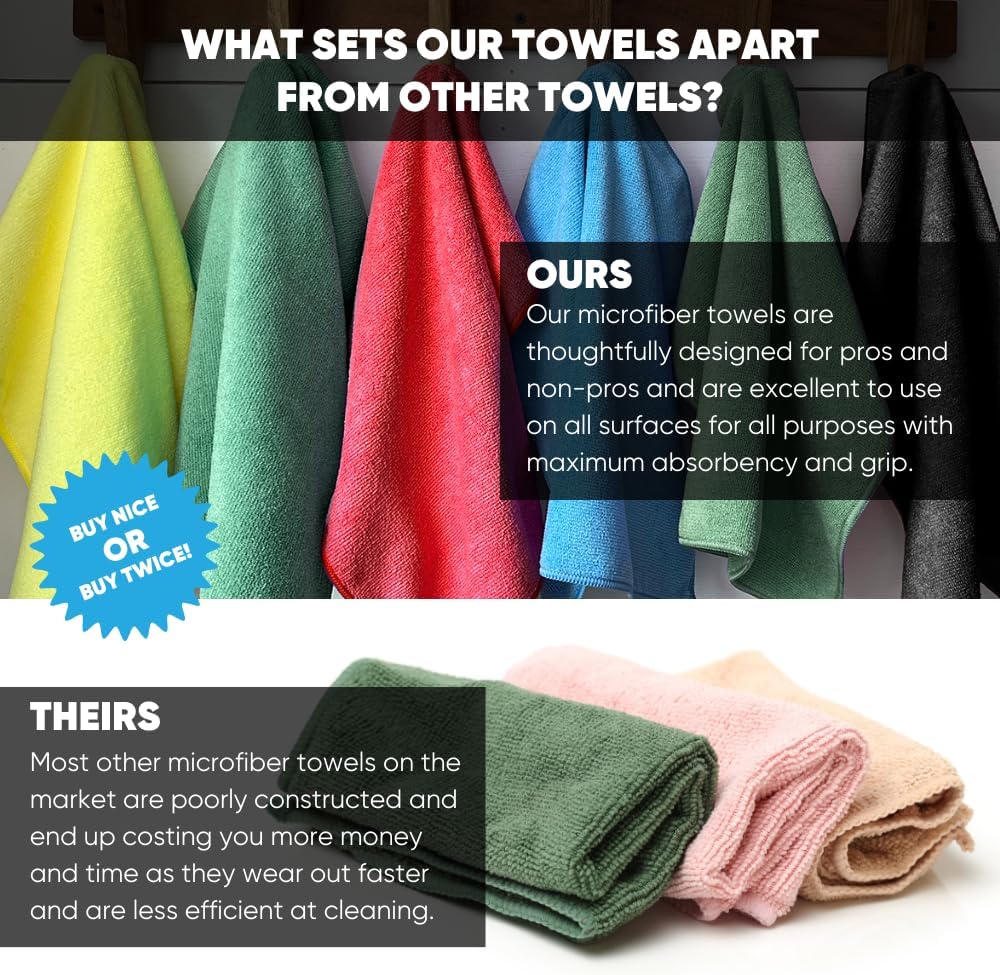 Microfiber Wholesale 16" x 16" All Purpose Towels - 50 Pack - Reusable Wash Cloths, Dust, Kitchen, Car, Shop Rags for Cleaning (Green)