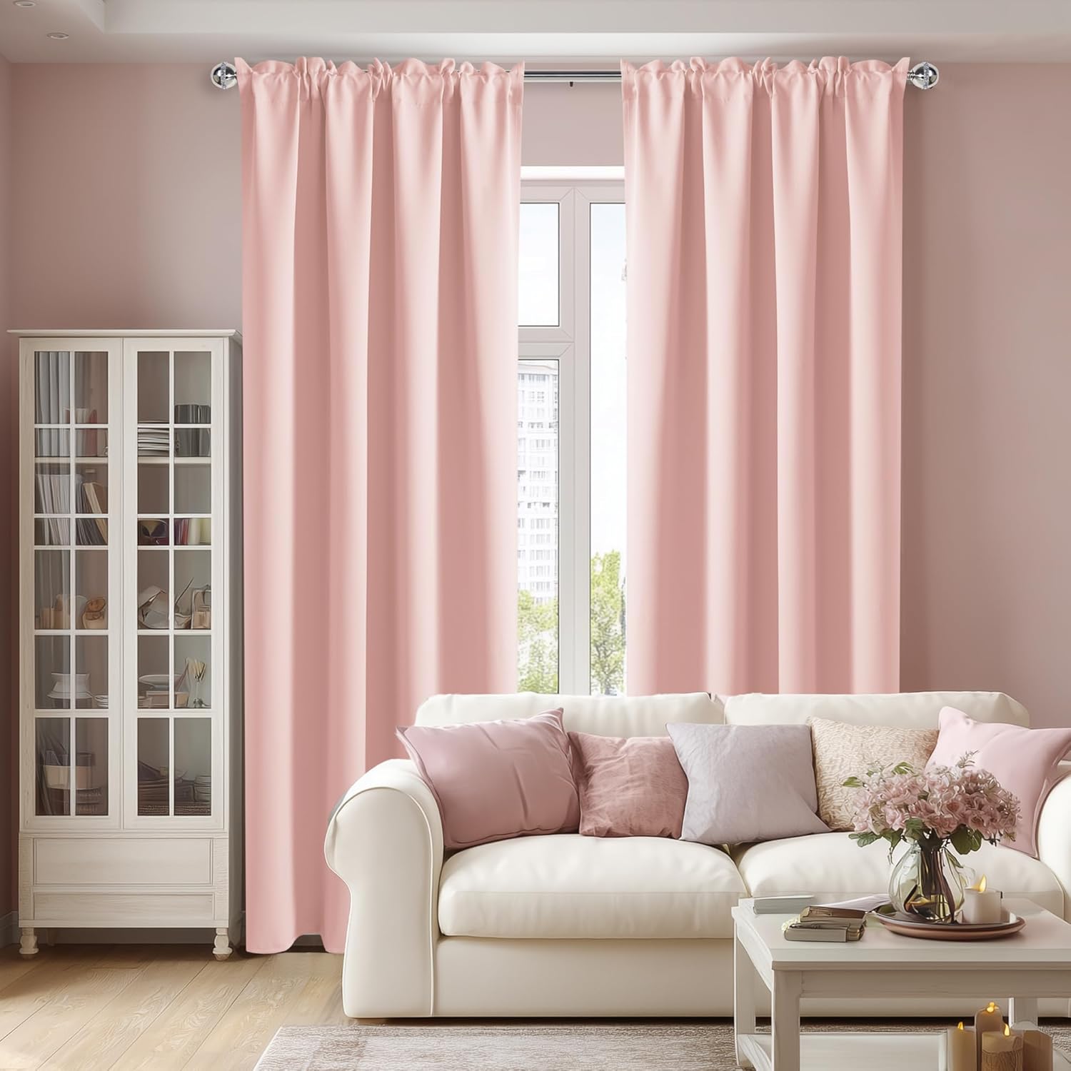 DWCN Blackout Curtains – Thermal Insulated, Energy Saving & Noise Reducing Bedroom and Living Room Curtains, Blush Pink, W 52x L 84 Inch, Set of 2 Rod Pocket Curtain Panels