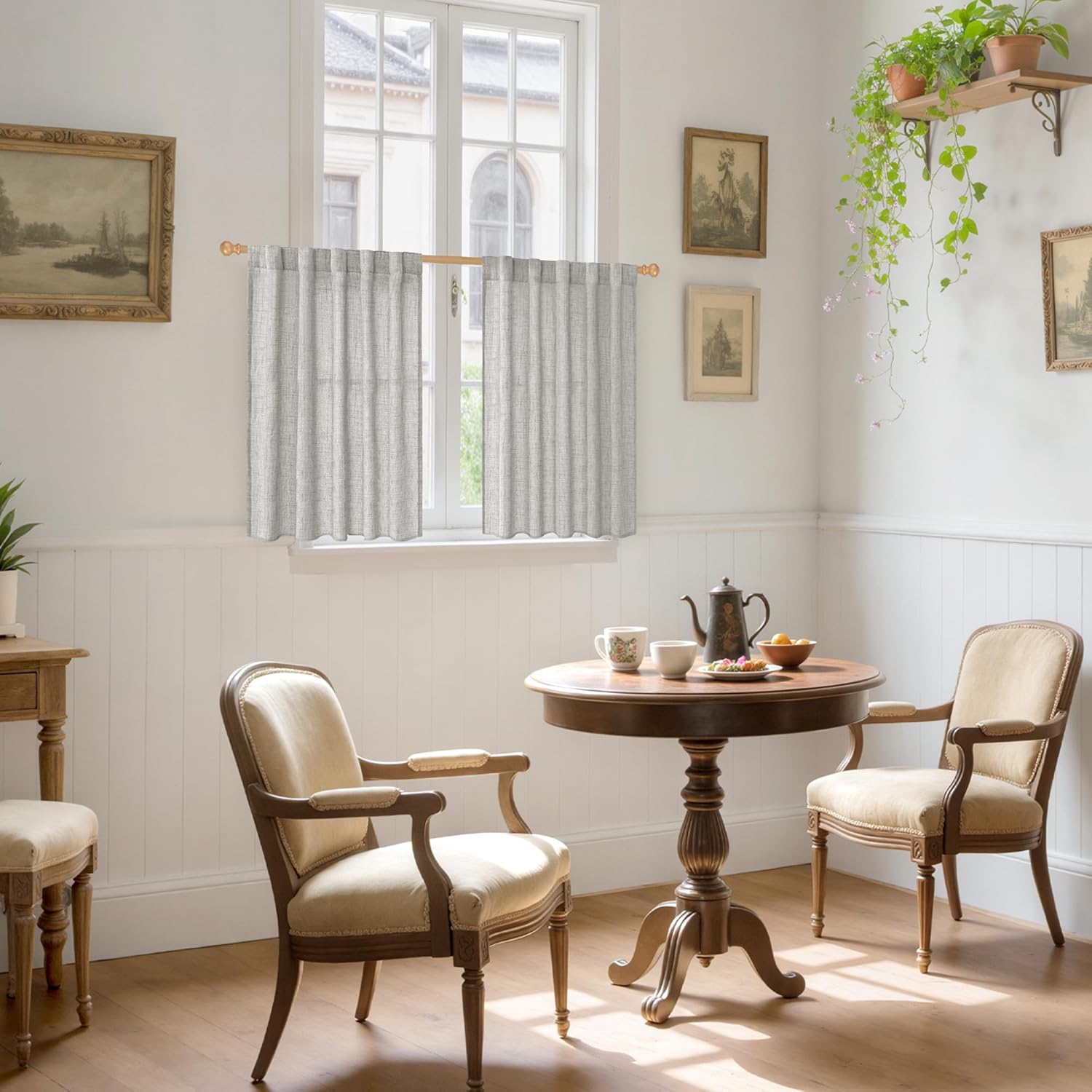 YoungsTex Light Grey Cafe Curtains 36 Inch Length for Short Window, Linen Small Drapes with Rod Pocket Back Tab Light Filtering for Bathroom Kitchen Windows, 2 Panels, 42 X 36 Inch