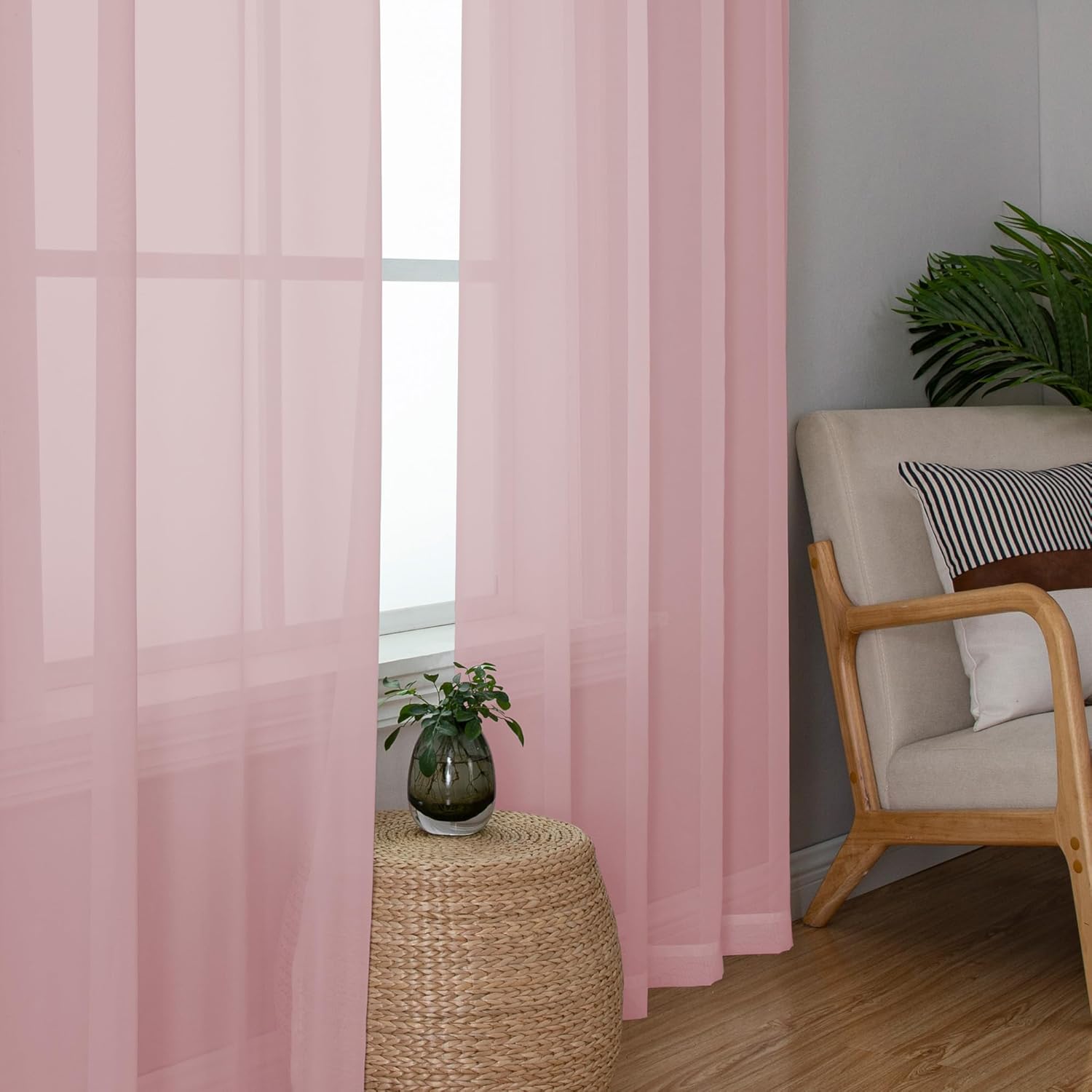 Chyhomenyc Blush Pink Sheer Curtains 78 Inches Long 2 Panels Set for Living Room, Light Filtering Voile Lightweight Bedroom Curtains, Rod Pocket Solid Window Treatment Drapes, Each 42W x 78L
