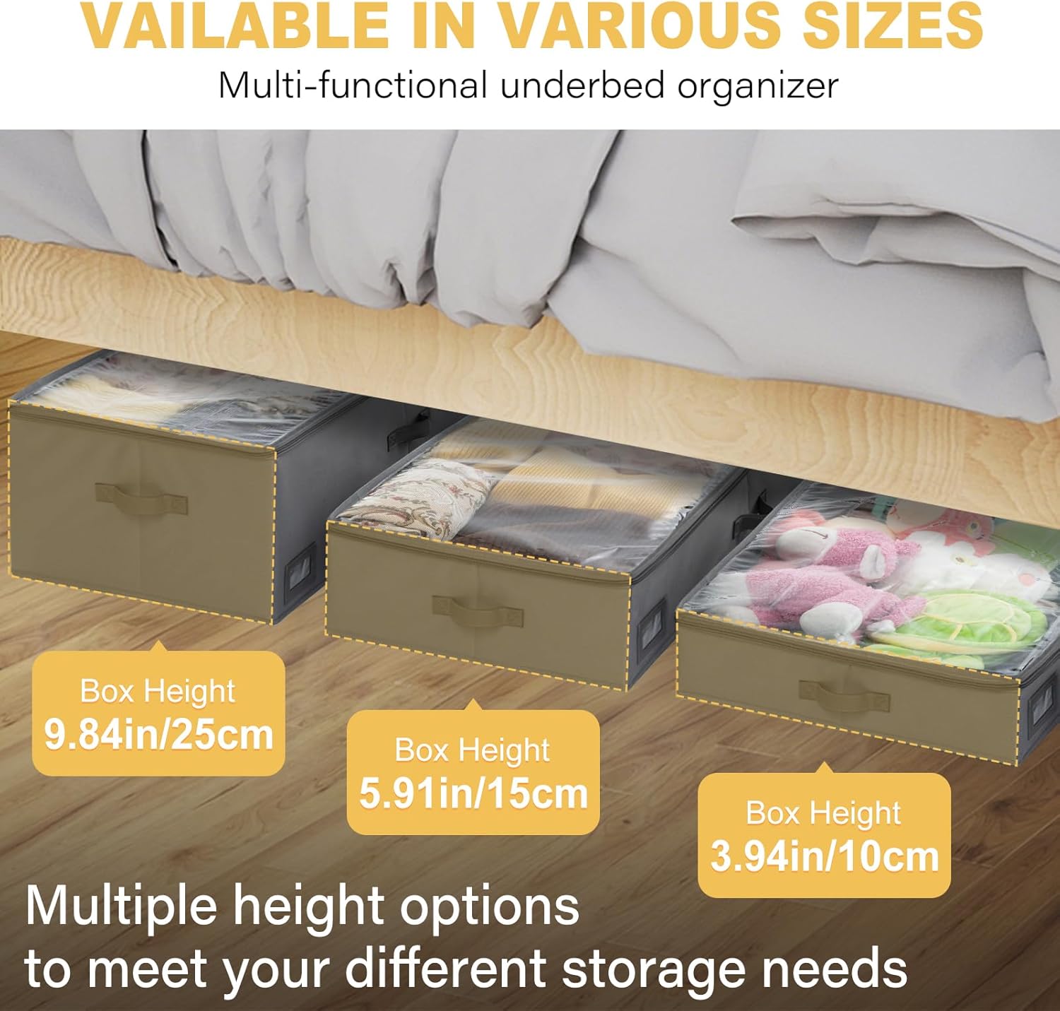 10-Inch Under Bed Storage Containers (2-Pack) | Sturdy Sidewalls | Clear Cover & Label Holder | Foldable Closet Organizer | Stores Clothing/Blankets/Sweaters/Sheets
