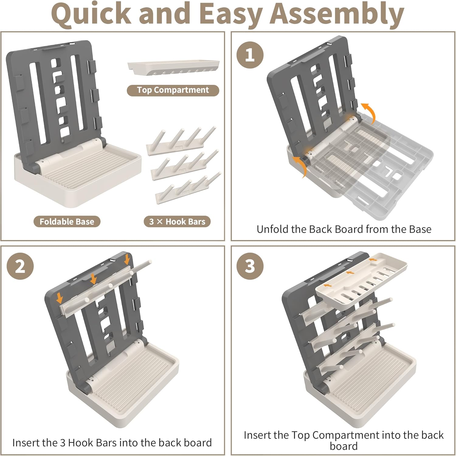Baby Bottle Drying Rack, Vertical Standing Bottle Dryer Rack Holder-Space Saving Baby Bottle Drying Rack for Countertop-Holds Up to 12 Baby Bottles & Cup(Gray & Khaki)