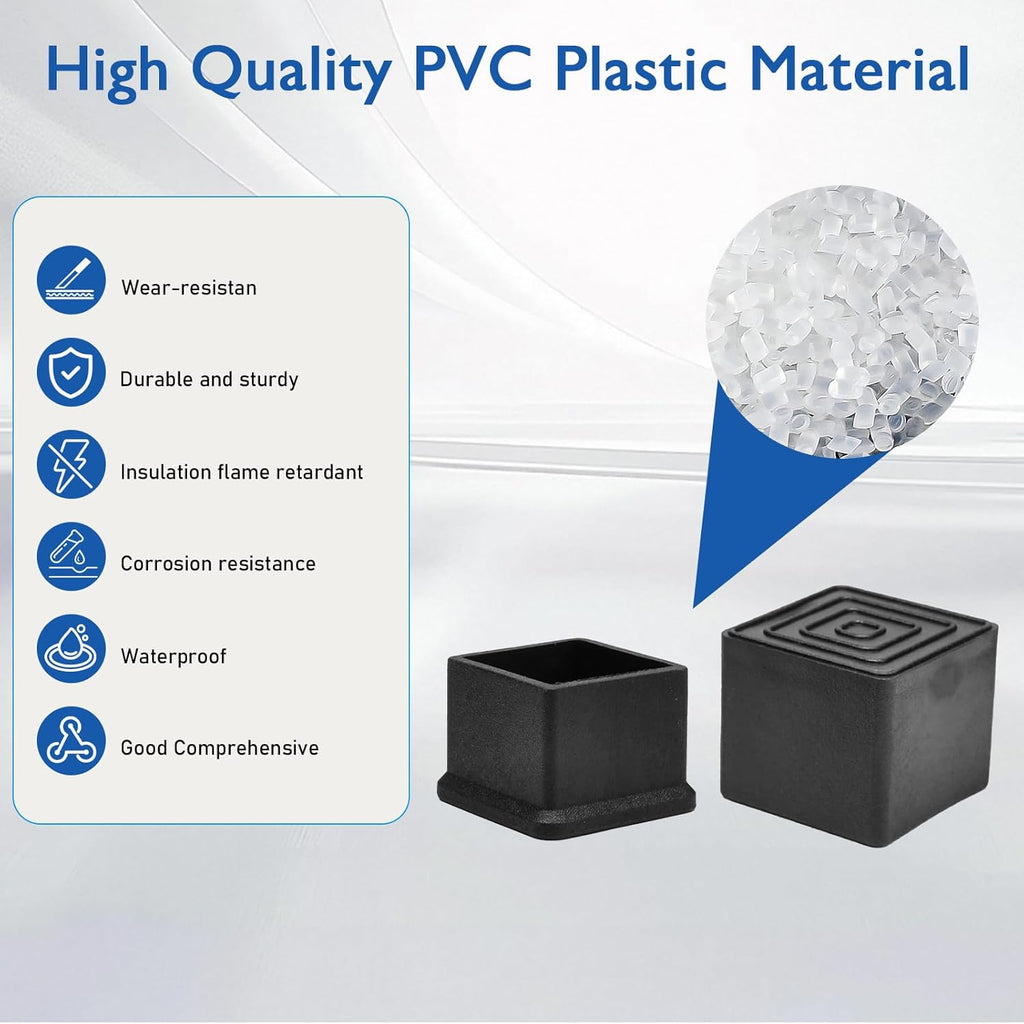 16 Pcs 1-1/4" x 1-1/4" Square Rubber Chair Leg Caps, PVC Table Leg Covers, Flexible & Anti-Slip Furniture Leg End Caps, Chair Leg Floor Protectors for Bar Stool Leg Patio Indoor, Black