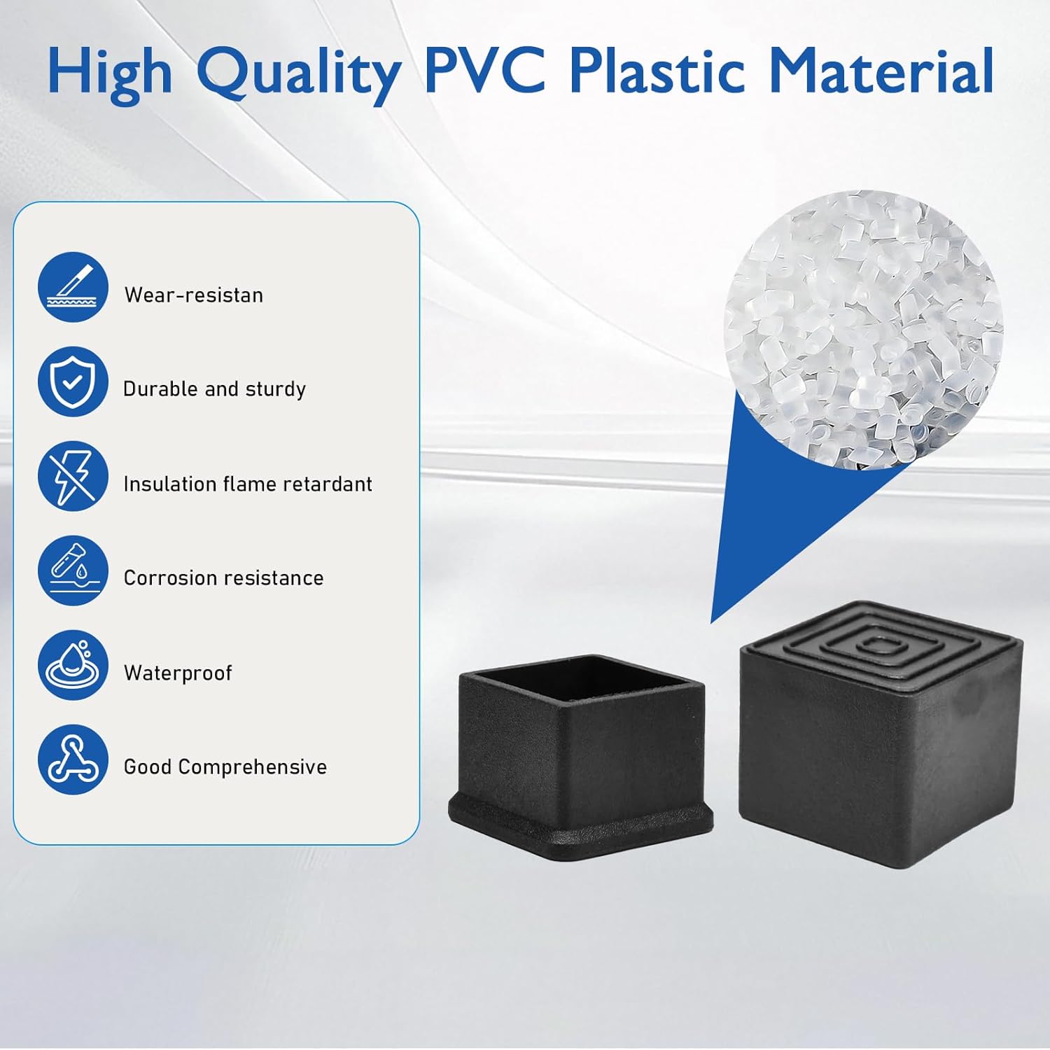 16 Pcs 1-3/4" x 1-3/4" Square Rubber Chair Leg Caps, PVC Table Leg Covers, Flexible & Anti-Slip Furniture Leg End Caps, Chair Leg Floor Protectors for Bar Stool Leg Patio Indoor, Black