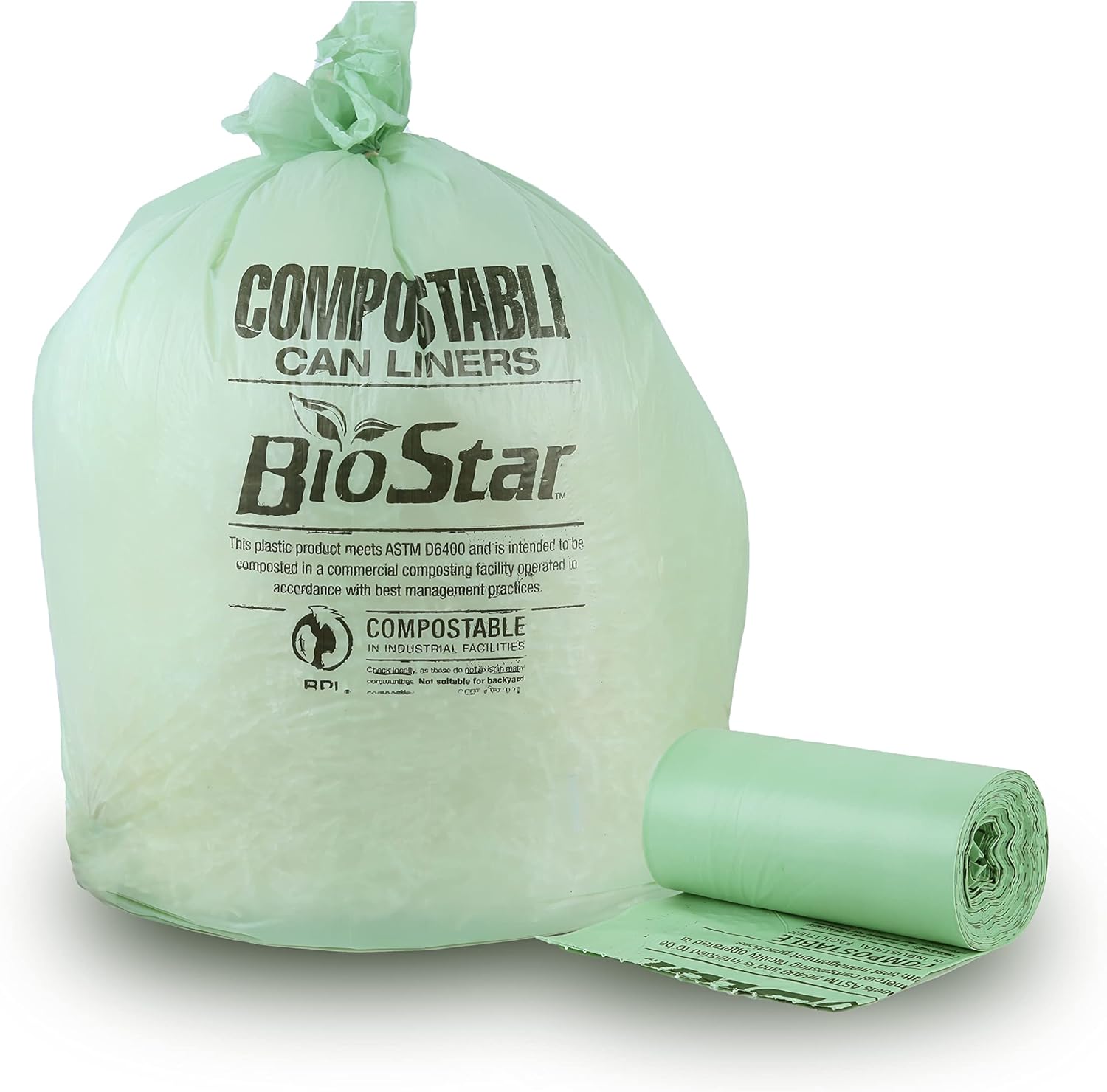 Plasticplace 12-16 Gallon Compostable Trash Bags │ 1Mil │ Green Tint Garbage Can Liners │ 24” x 33” (100 Count)