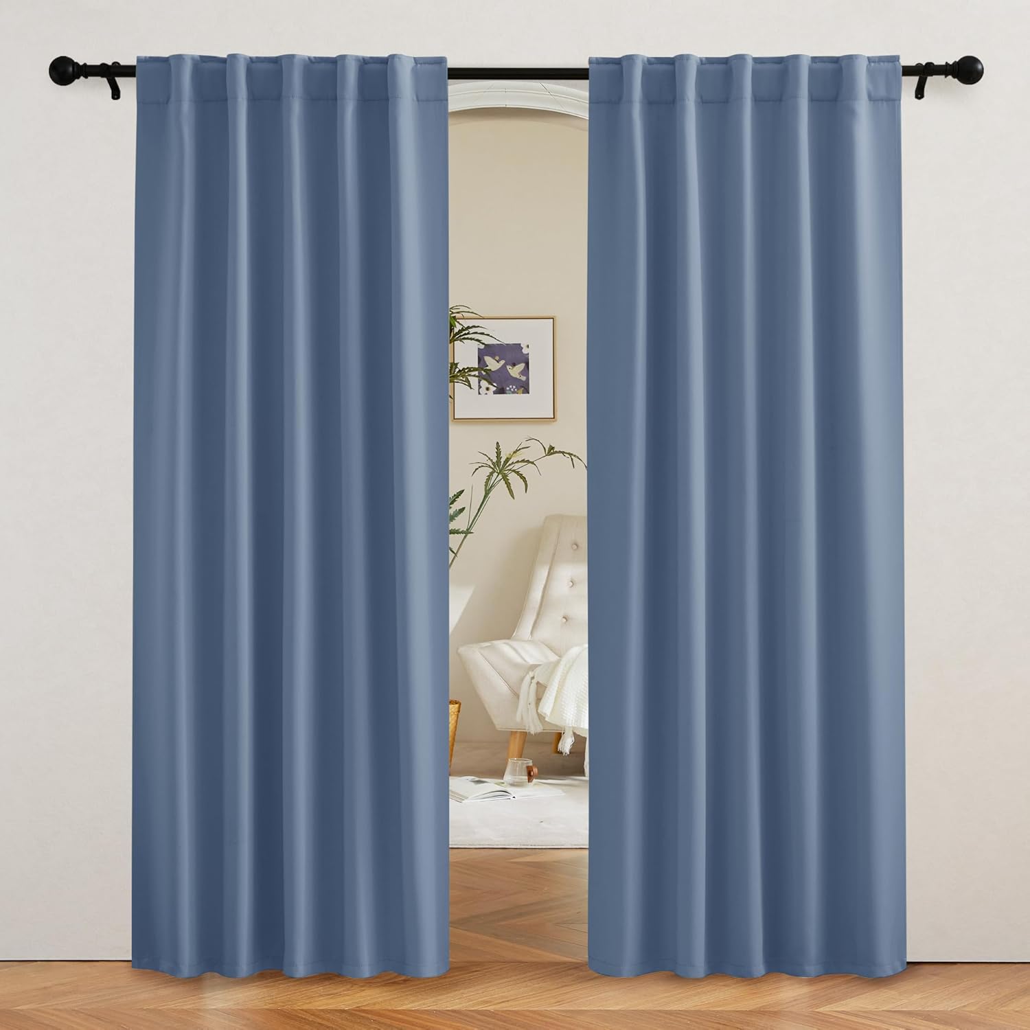 RYB HOME Coastal Blackout Curtains for Bedroom - Thermal Insulated Curtains and Drapes Privacy Shades for Living Room Dining Closet, W42 x L80 inch, 2 Panels, Aqua