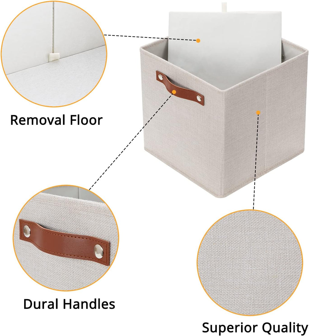 DULLEMELO Storage Boxes for Shelves Closet Storage,Sturdy Home Organization Bins for Gifts Empty,Foldable Fabric Storage Cubes Baskets for Nursery Toys Towels Clothes Storage(Beige)