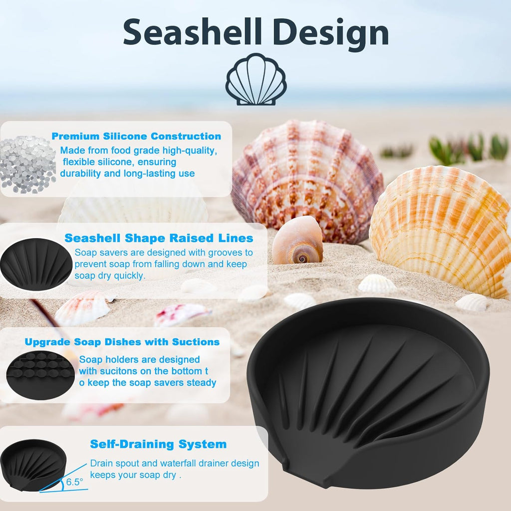 Self Draining Soap Dish, Silicone Suction Cup Soap Holder Tray Savers Container Sponge Holder for Bar Bathroom Shower Kitchen Sink, Can Extend Soap Life (1, Black)